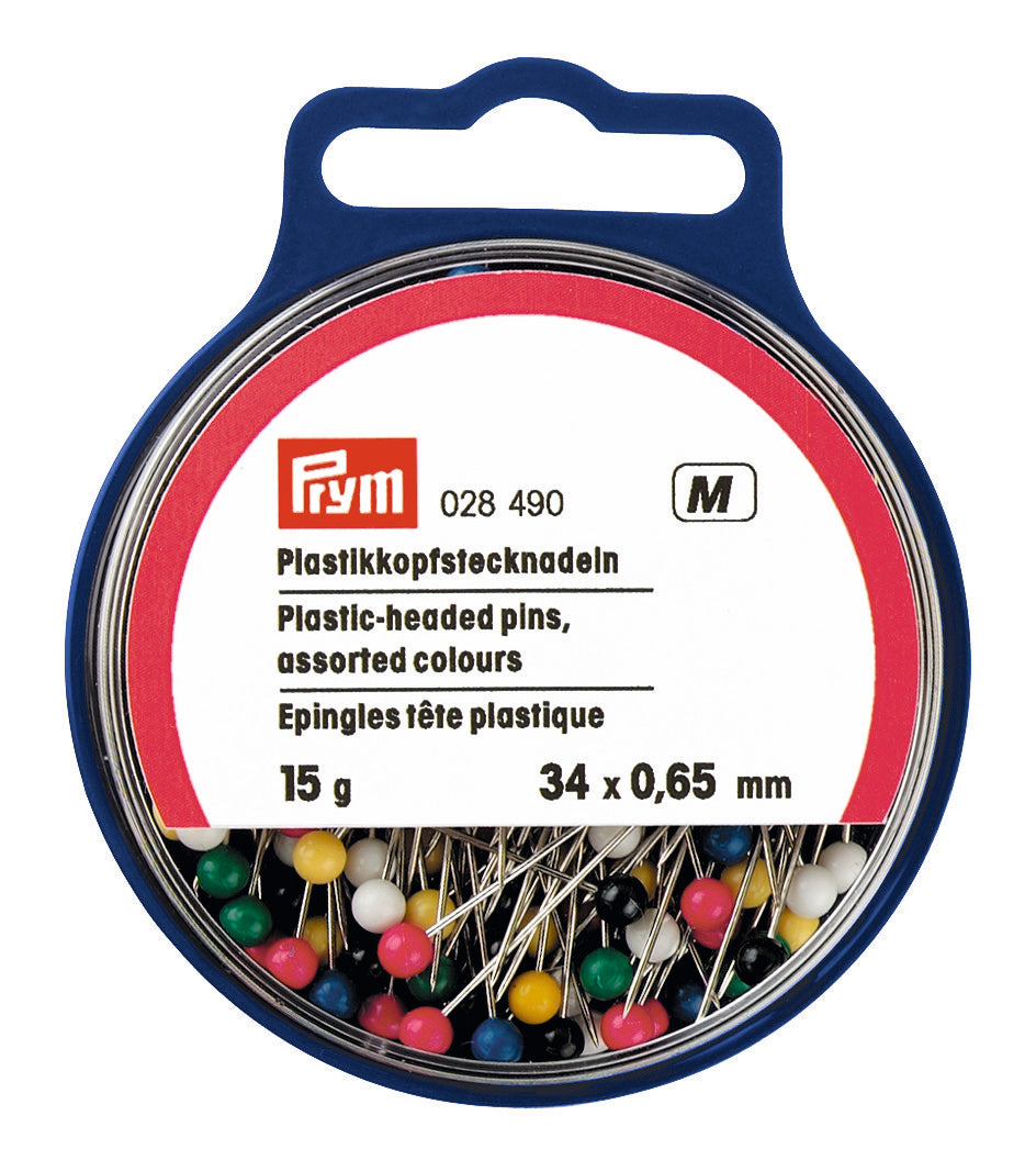 Prym Plastic Headed Pins Assorted Colours 0.65x34 15g - 028490