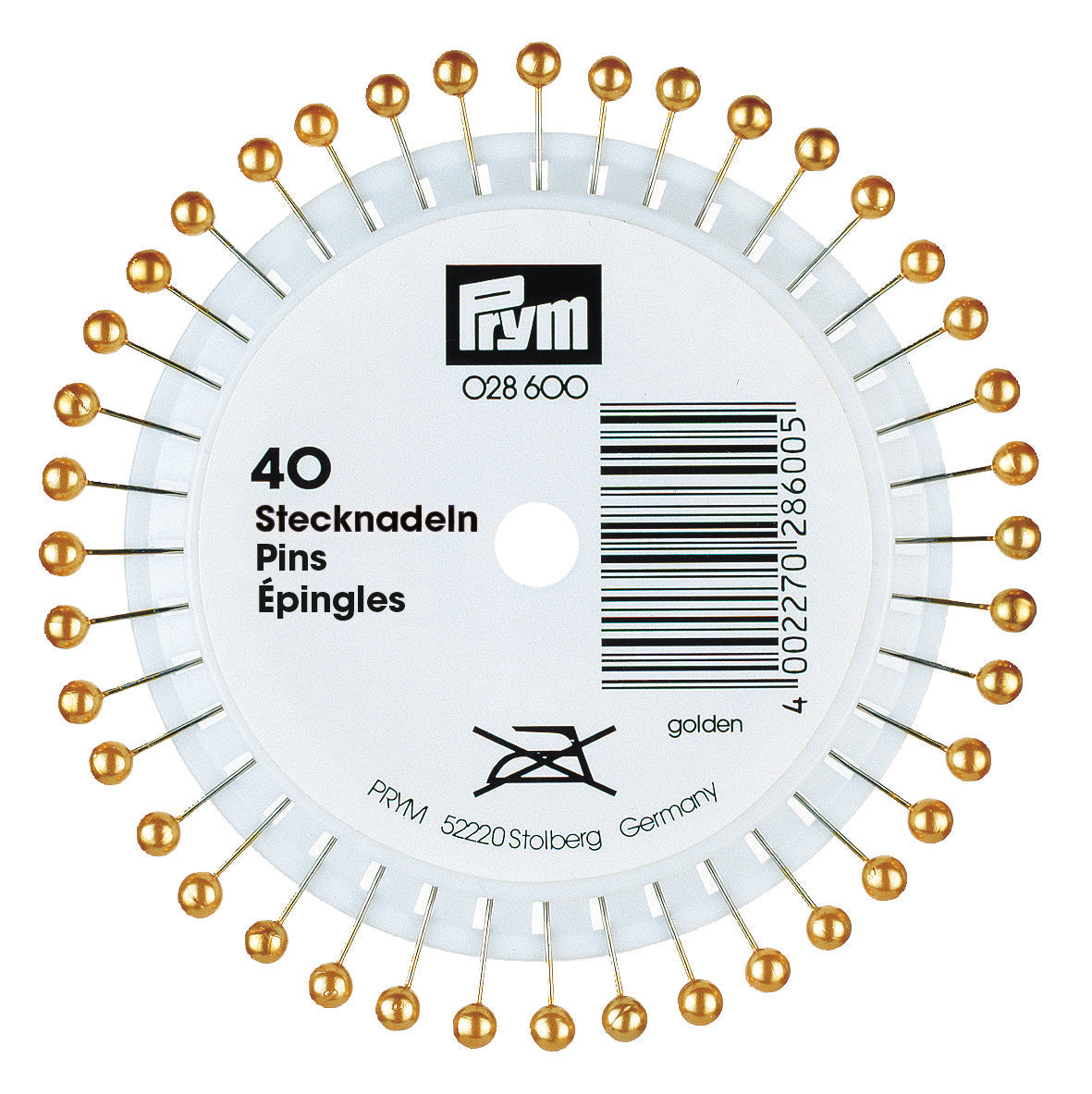 Prym Pearl-Headed Pins Gold 0.58 x 40 mm - Quality Crafting - 028600