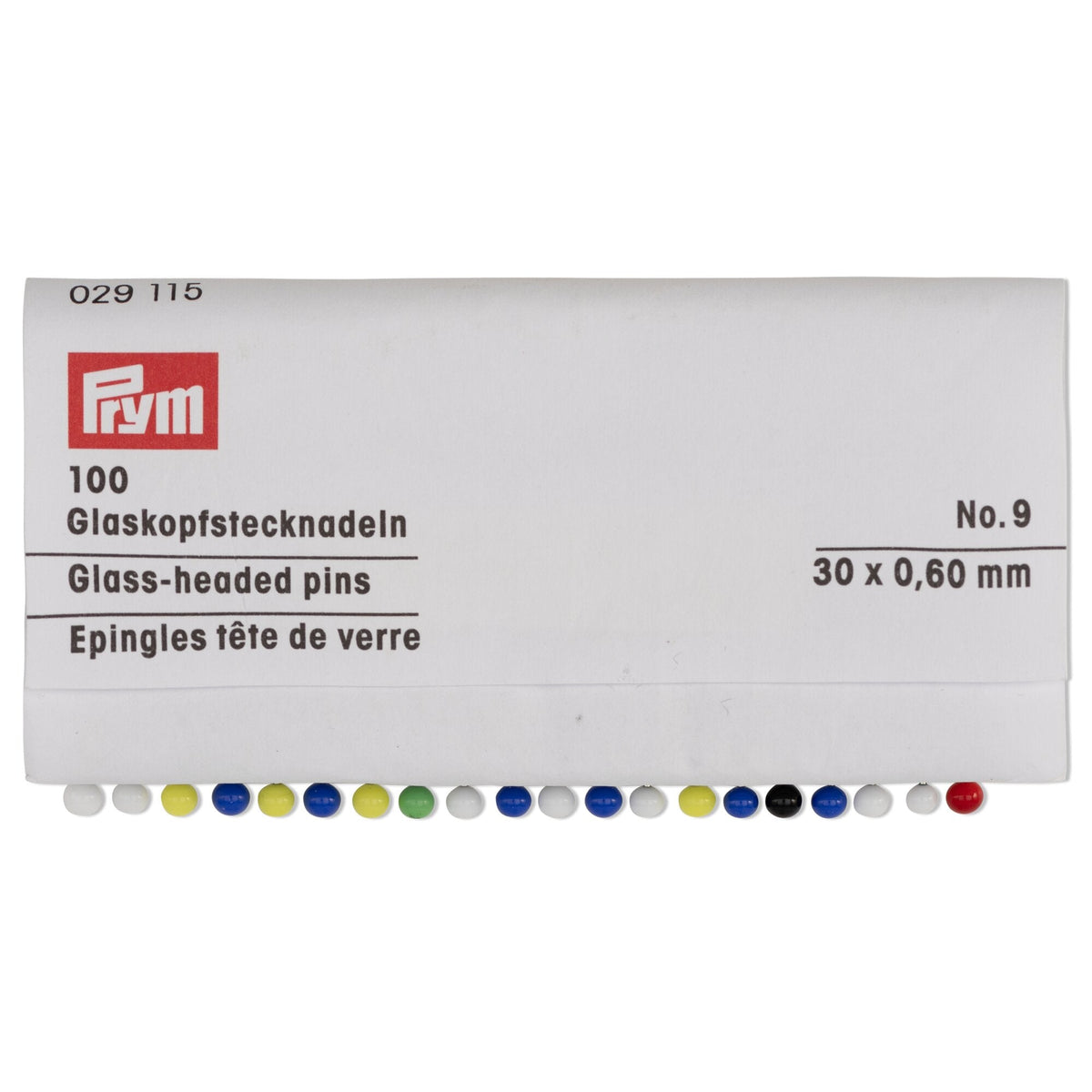 Prym Glass-headed Pins No. 9: Assorted Colours 0.60 x 30 mm - 029265