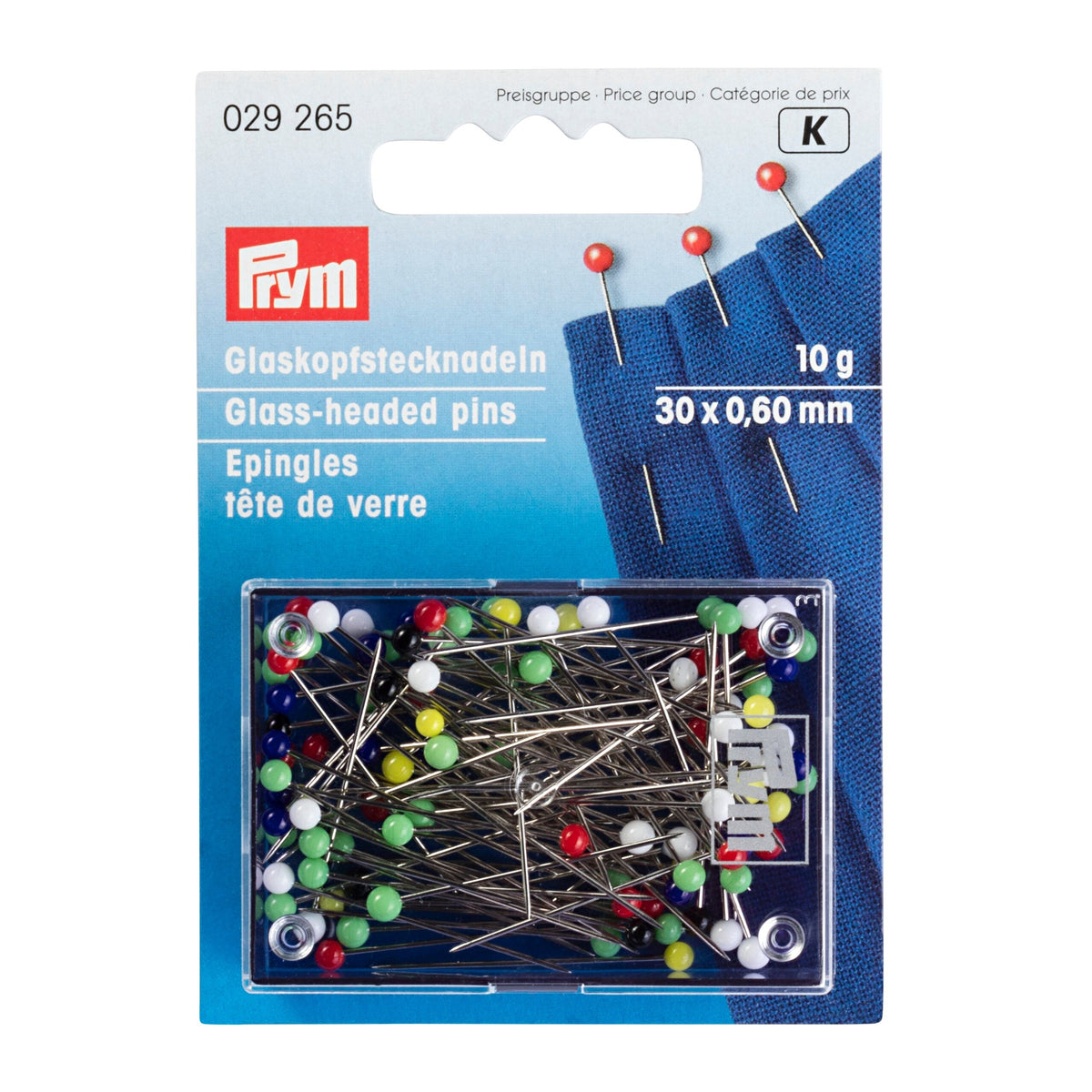 Prym Glass-headed Pins No. 9: Assorted Colours 0.60 x 30 mm - 029265