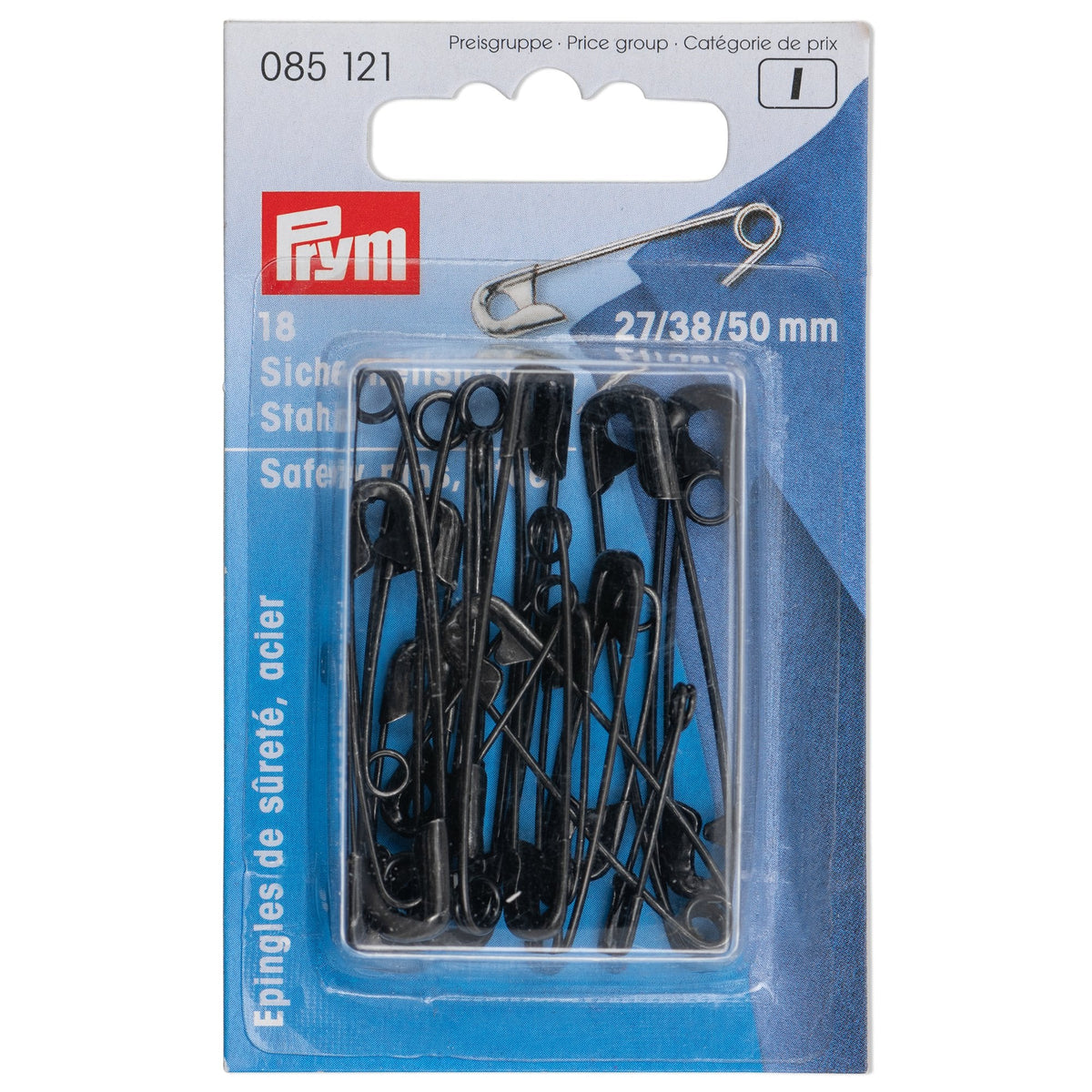 Prym Safety Pins with Coil No. 0-3 in Black - 27/38/50 mm - 085121