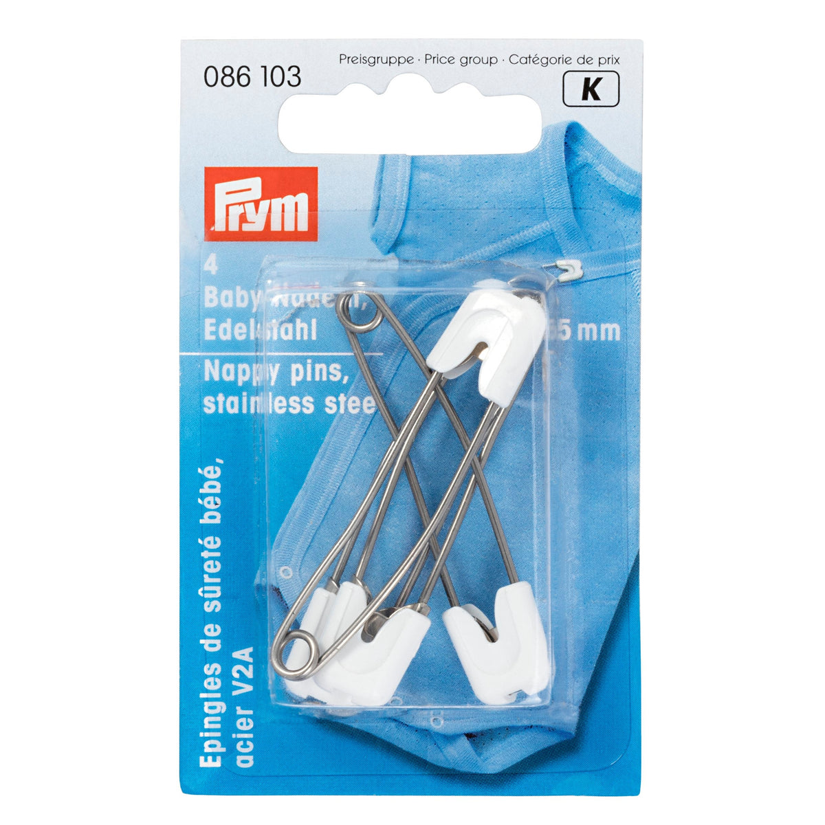 Prym Nappy Pins: Stainless Steel 55mm in White - 086103