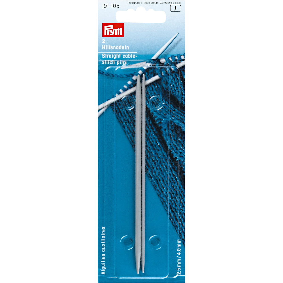 Prym Straight Cable-Stitch Pins: Alu 2.50 + 4.00 mm Pearl-Grey - 191105