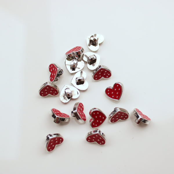 Ivy Shank Silver Heart Button - Red