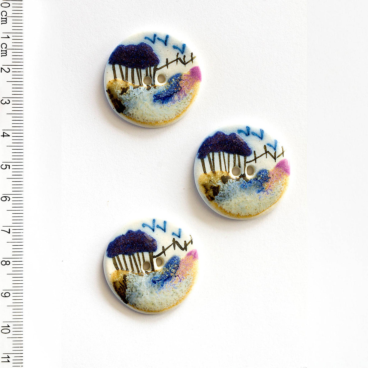 Handmade Sewing Buttons - Country Scene