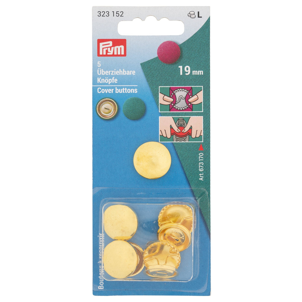 Prym Cover Buttons Brass 19mm Silver - No Tool Needed - 323152