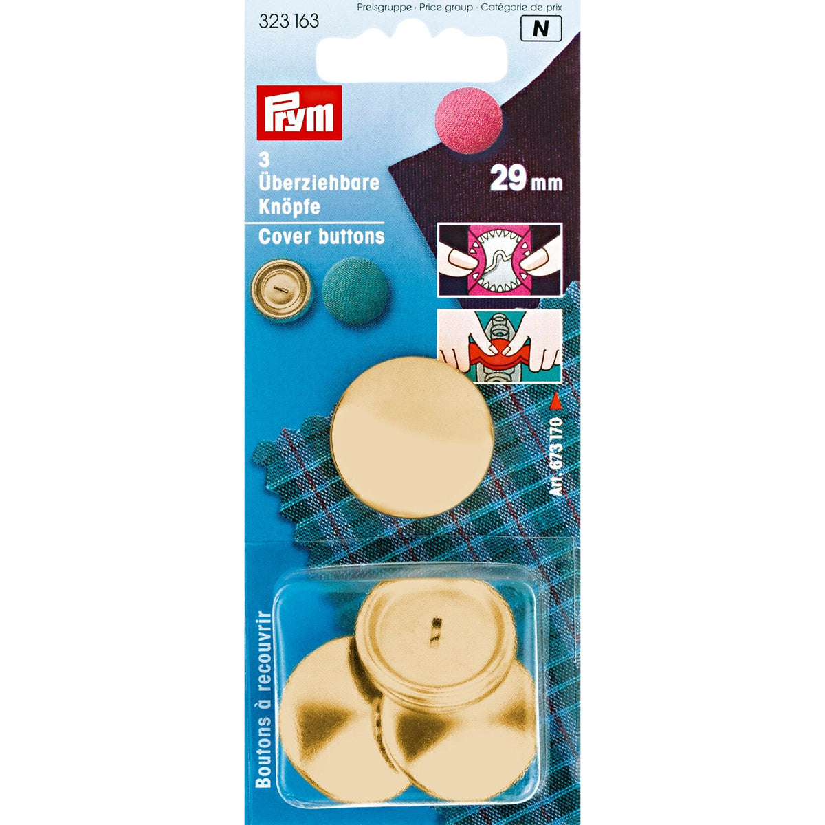 Prym Cover Buttons Brass 29mm Silver - No Tool Needed - 323163