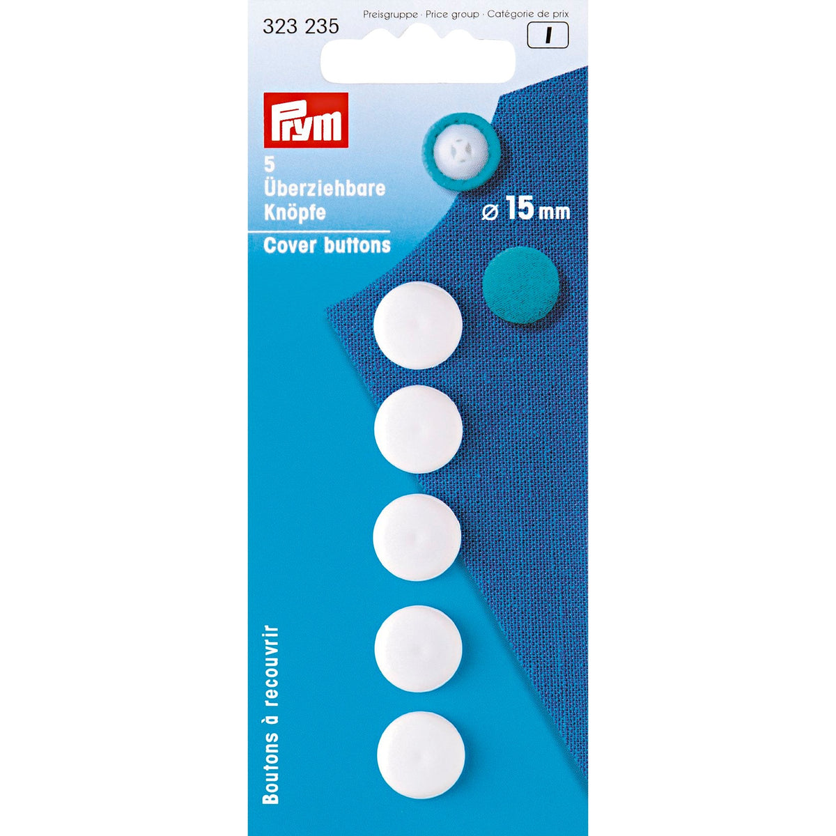 Prym Cover Buttons 15mm Plastic White - 323235