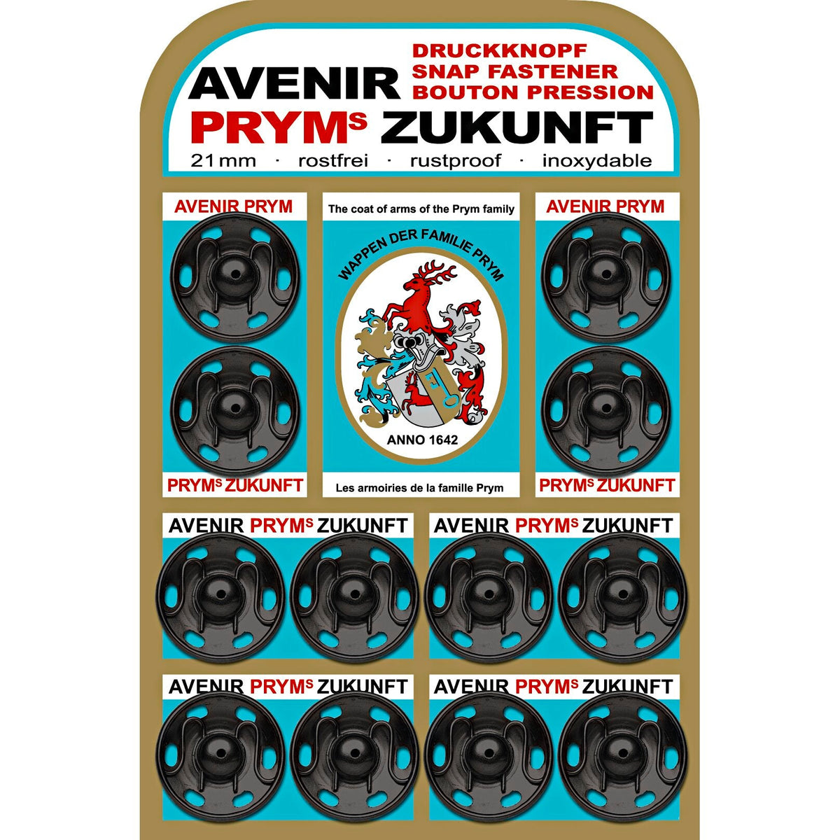 Prym Sew-On Snap Fasteners Zukunft Brass 21mm Black - 341137