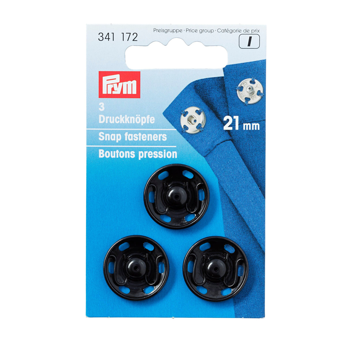 Prym Sew-On Snap Fasteners: Brass 21mm Black for Crafting - 341172