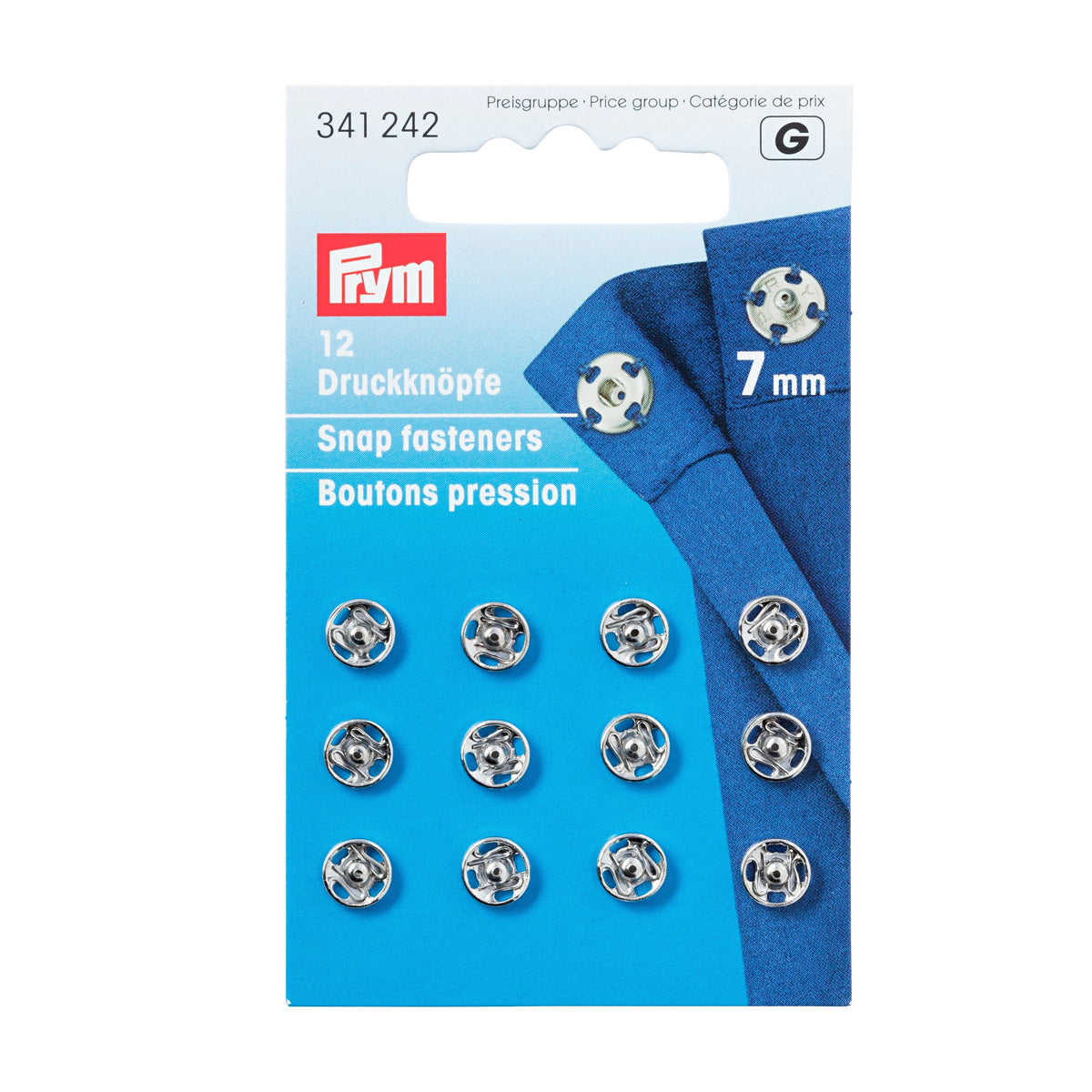 Prym Sew-On Snap Fasteners: 7mm Brass in Silver Colour - 341242
