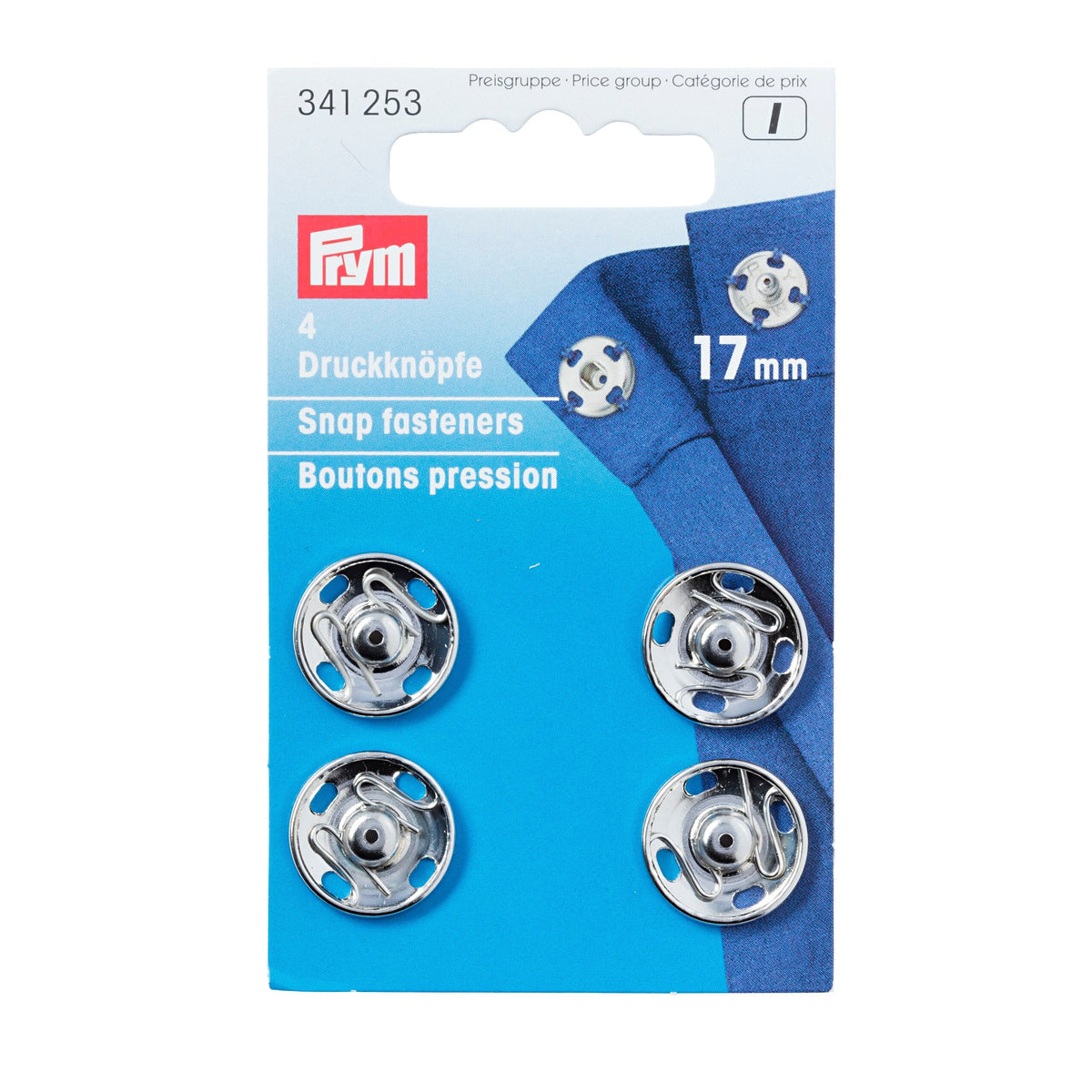 Prym Sew-On Snap Fasteners: Brass 17mm in Silver Colour - 341253