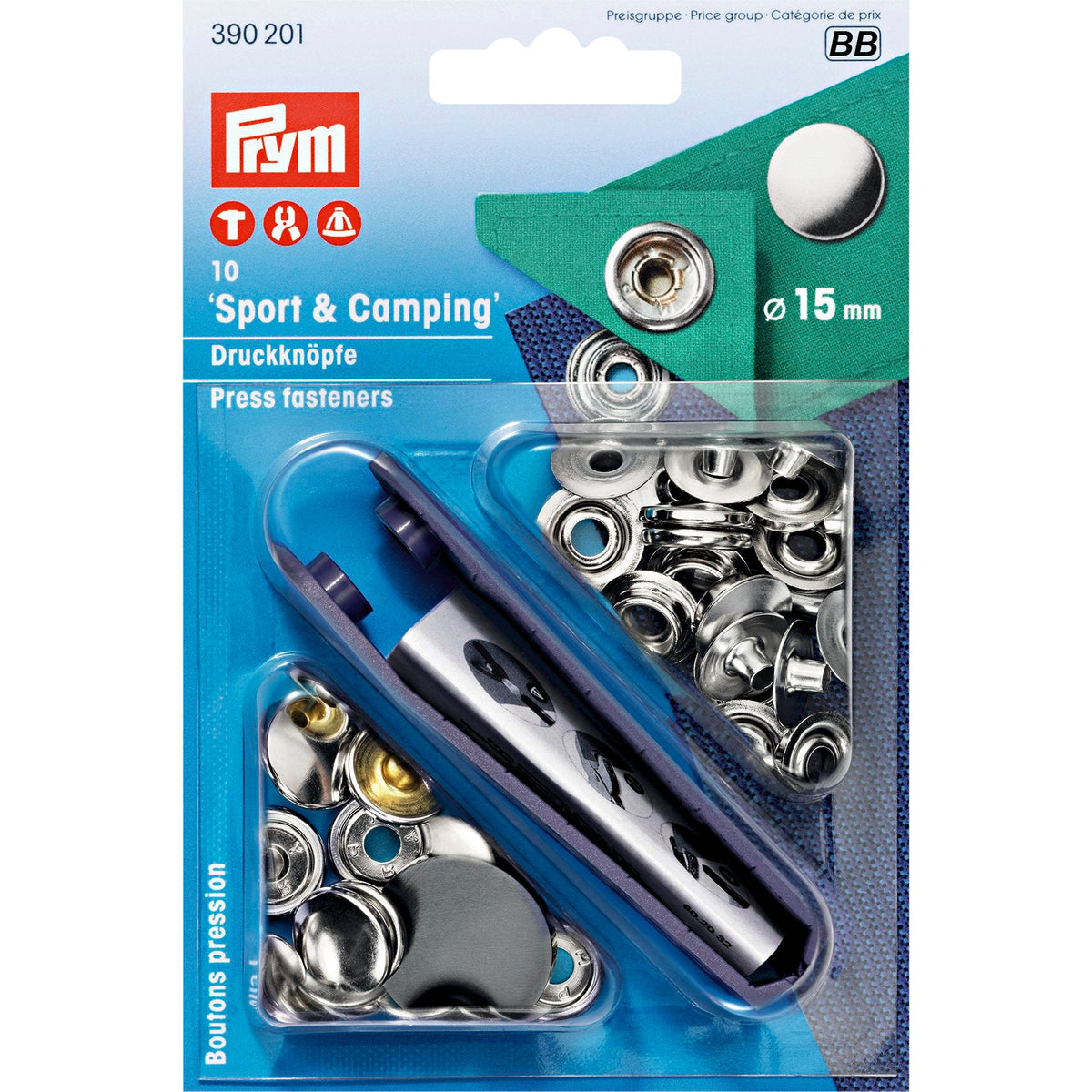 Prym Non-Sew Fast Sport 15mm Br/Si-Col - 390201