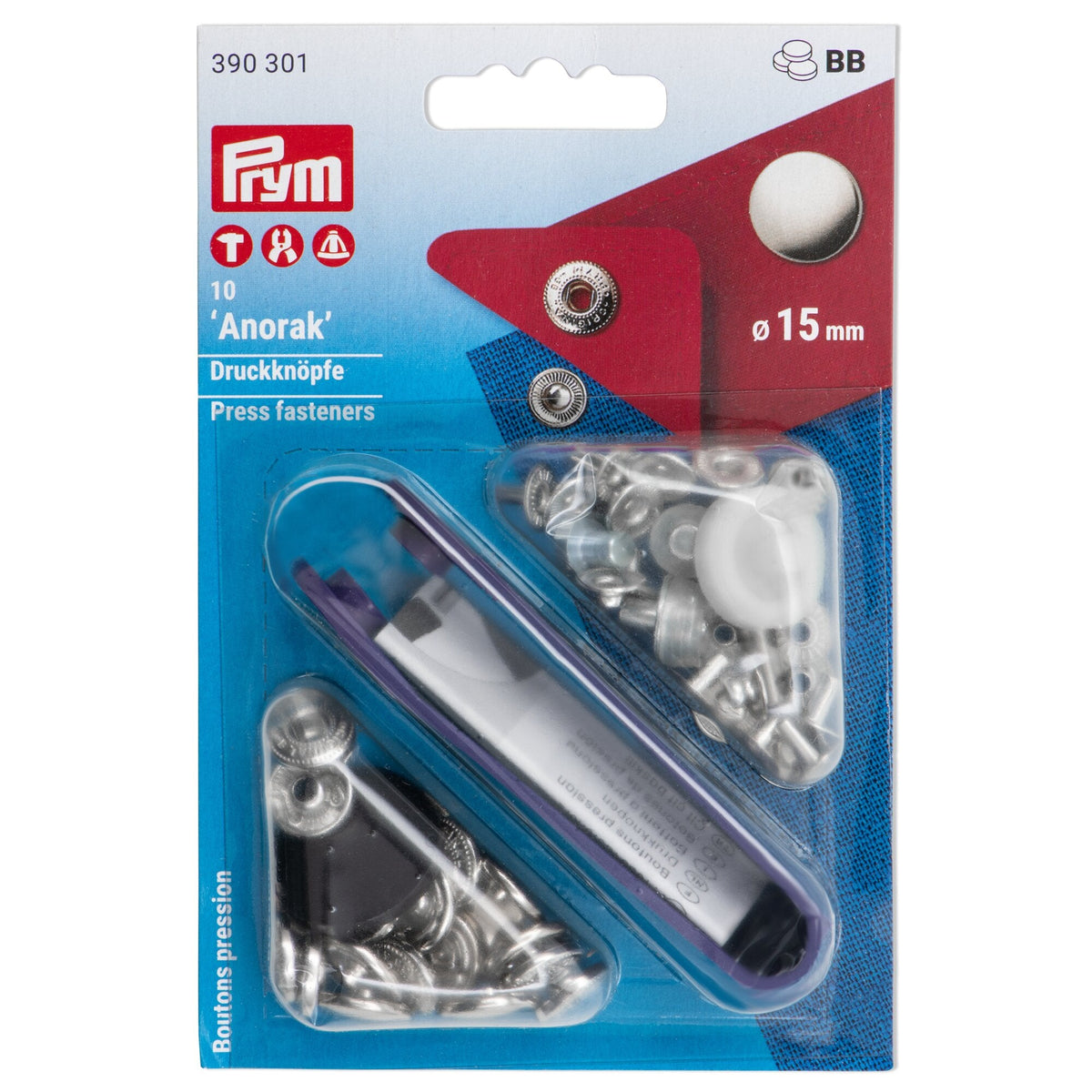 Prym Non-Sew Fast Anorak Br 15mm Si-Col - 390301