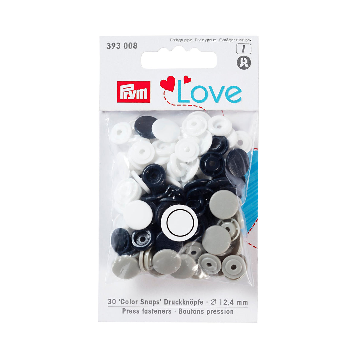 Prym Love Colouror Press Fasteners: Navy Blue/Grey/White 12.4mm - 393008