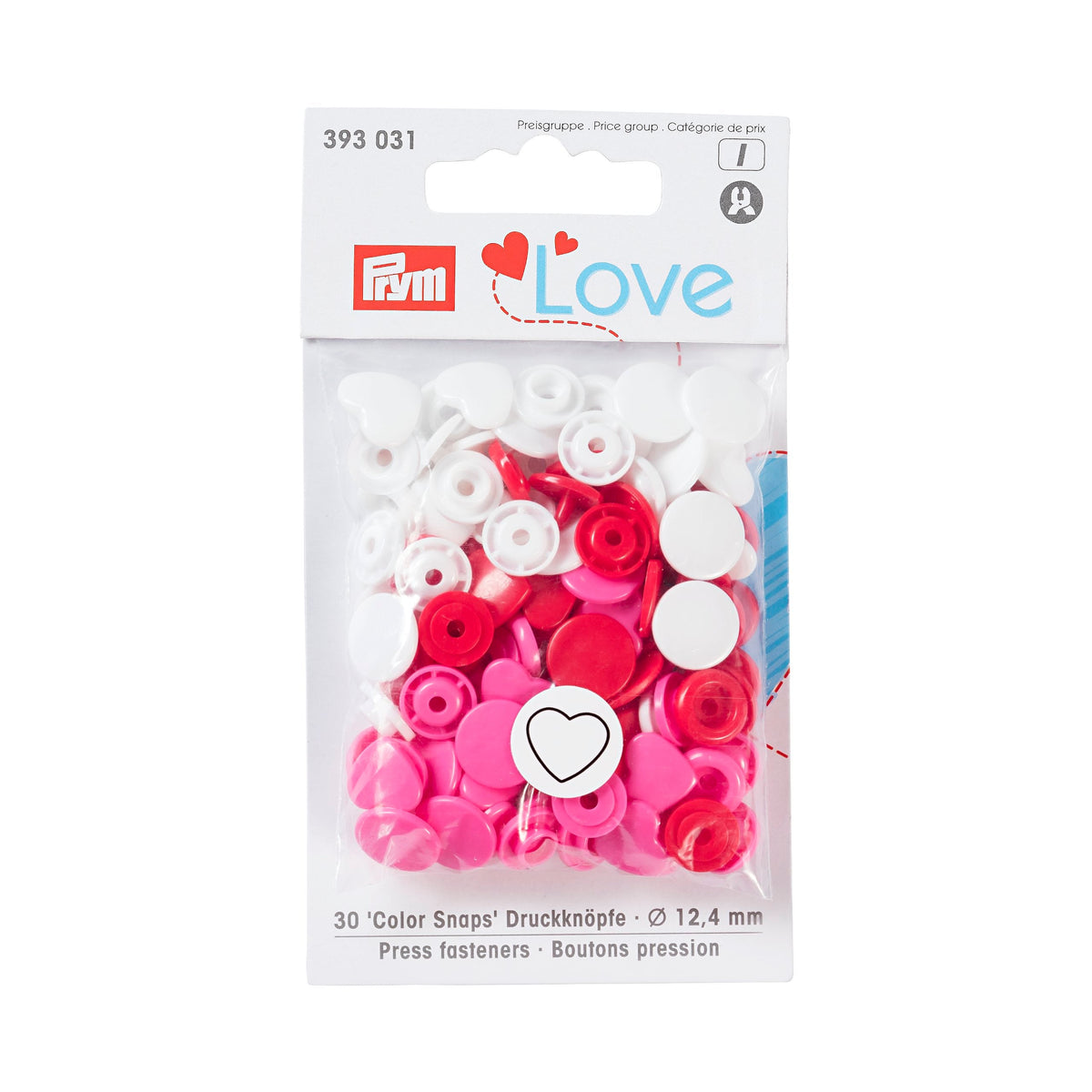 Prym Love Colourful Press Fasteners: Heart 12.4mm Red/White/Pink - 393031