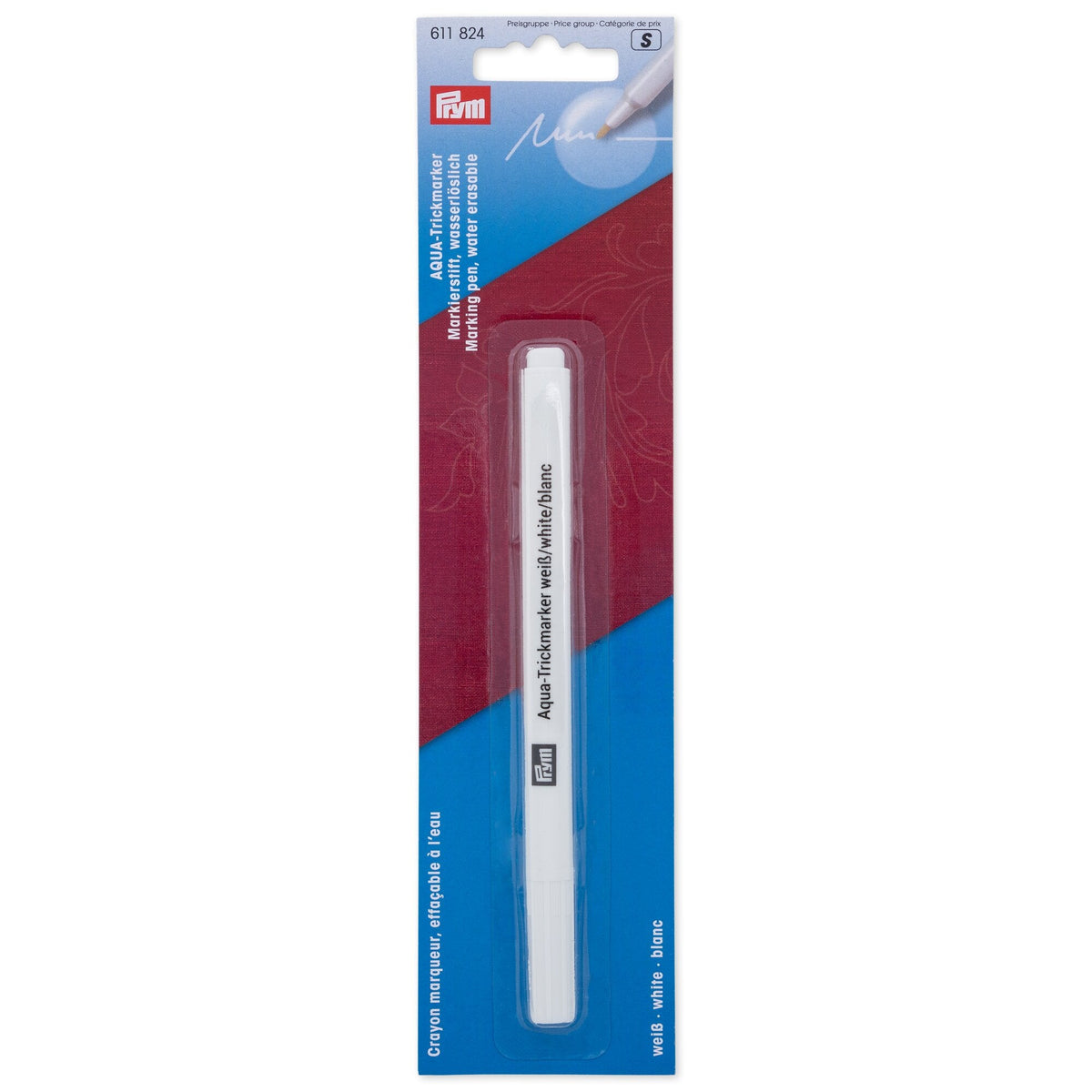 Prym Aqua Marking Pen: Water Erasable White for Easy Marking - 611824
