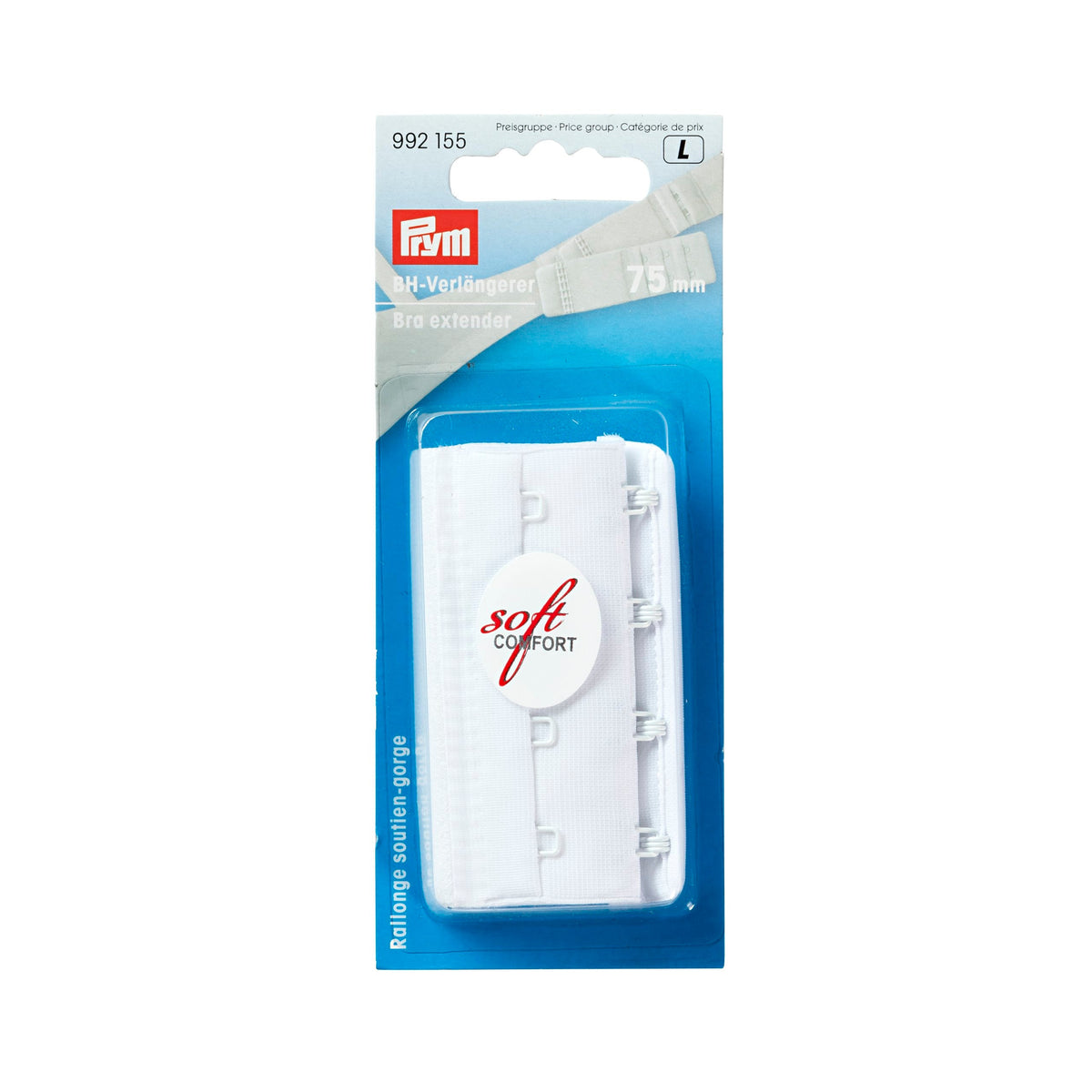 Prym Bra Extender 75mm: 3x4 Hooks in White for Perfect Fit - 992155