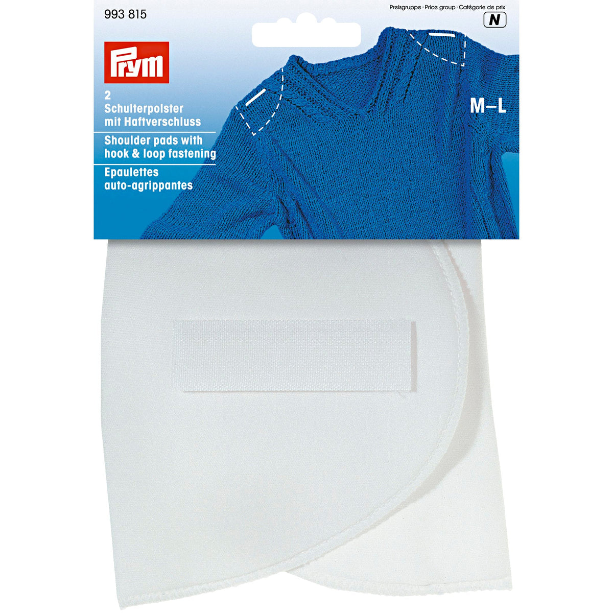 Prym Shoulder Pads: Set-in with Hook & Loop Fastening White M-L - 993815