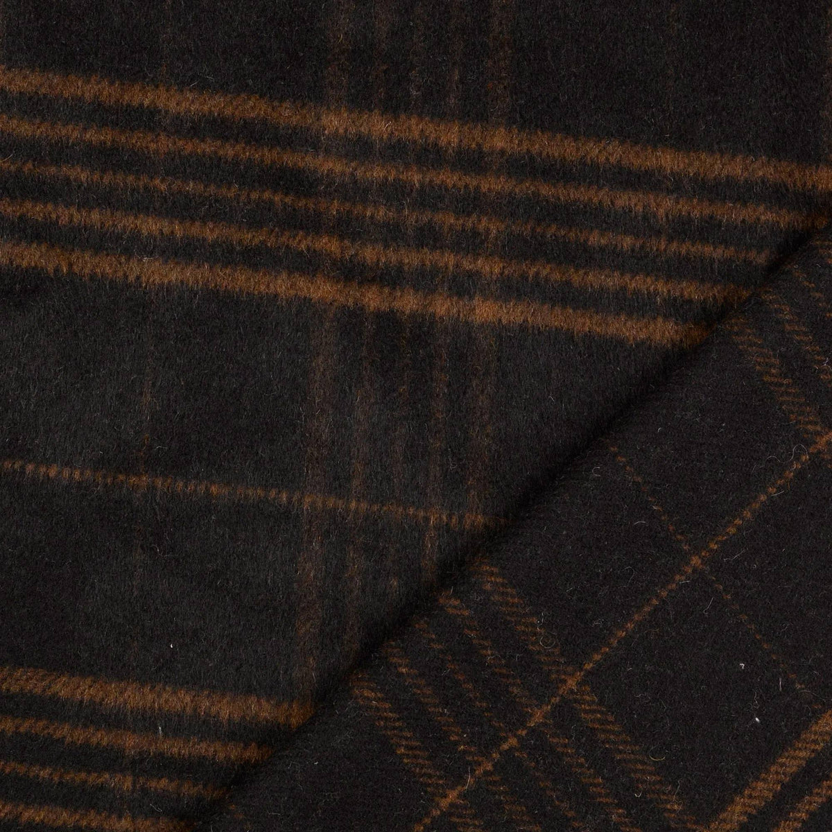 Hadrian Wool Mix Coating Jacketing and Suiting Fabric - Brown on Black Check