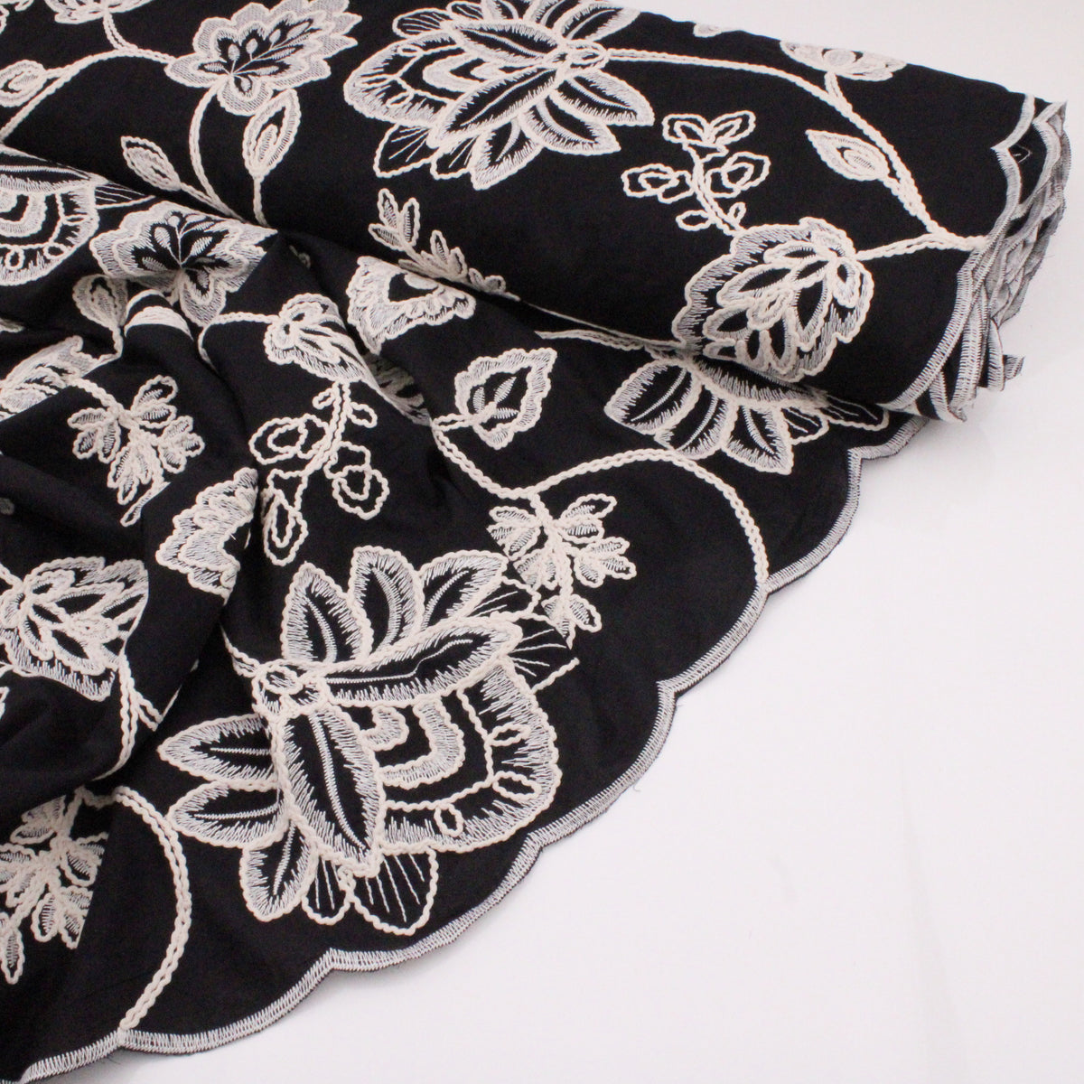Angelica Cotton Embroidery Dressmaking Fabric - Floral Cream