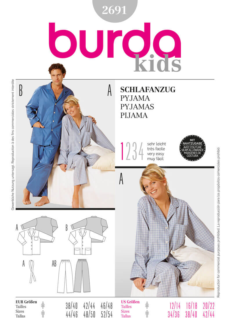 Burda Style Pyjamas Sewing Pattern for Comfortable Nightwear B2691