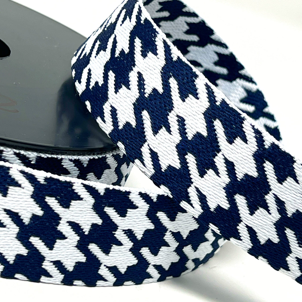 38mm Houndstooth Bag Making Webbing Strong Strap Material - White/Navy