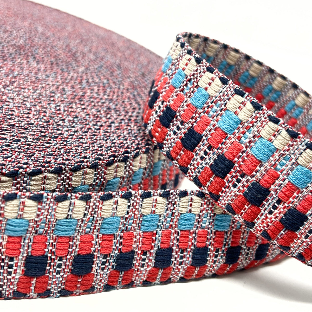 38mm Zig Zag Bag Making Webbing Strong Strap Material - Red/Blue/Stone