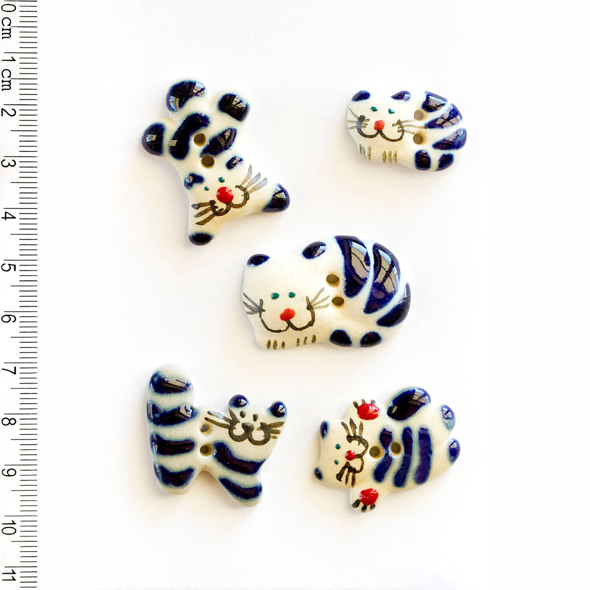 Handmade Sewing Buttons - Blue Fun Cats