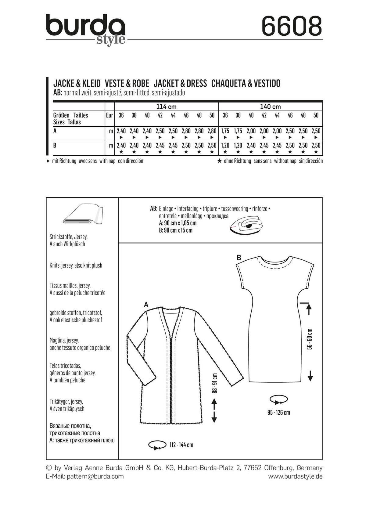 Burda Style Miss Jacket and Dress Sewing Pattern B6608