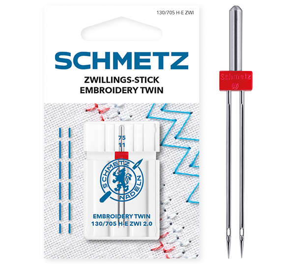 Schmetz Twin Embroidery 2mm Size 75/11 Sewing Machine Needles - Pack of 5