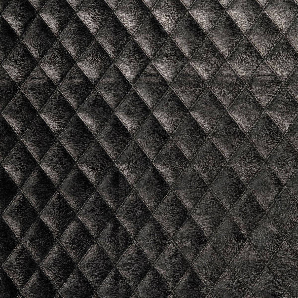 Enzo Faux Leather Stitched Embossed Coating Jacketing Fabric - Black Diamond