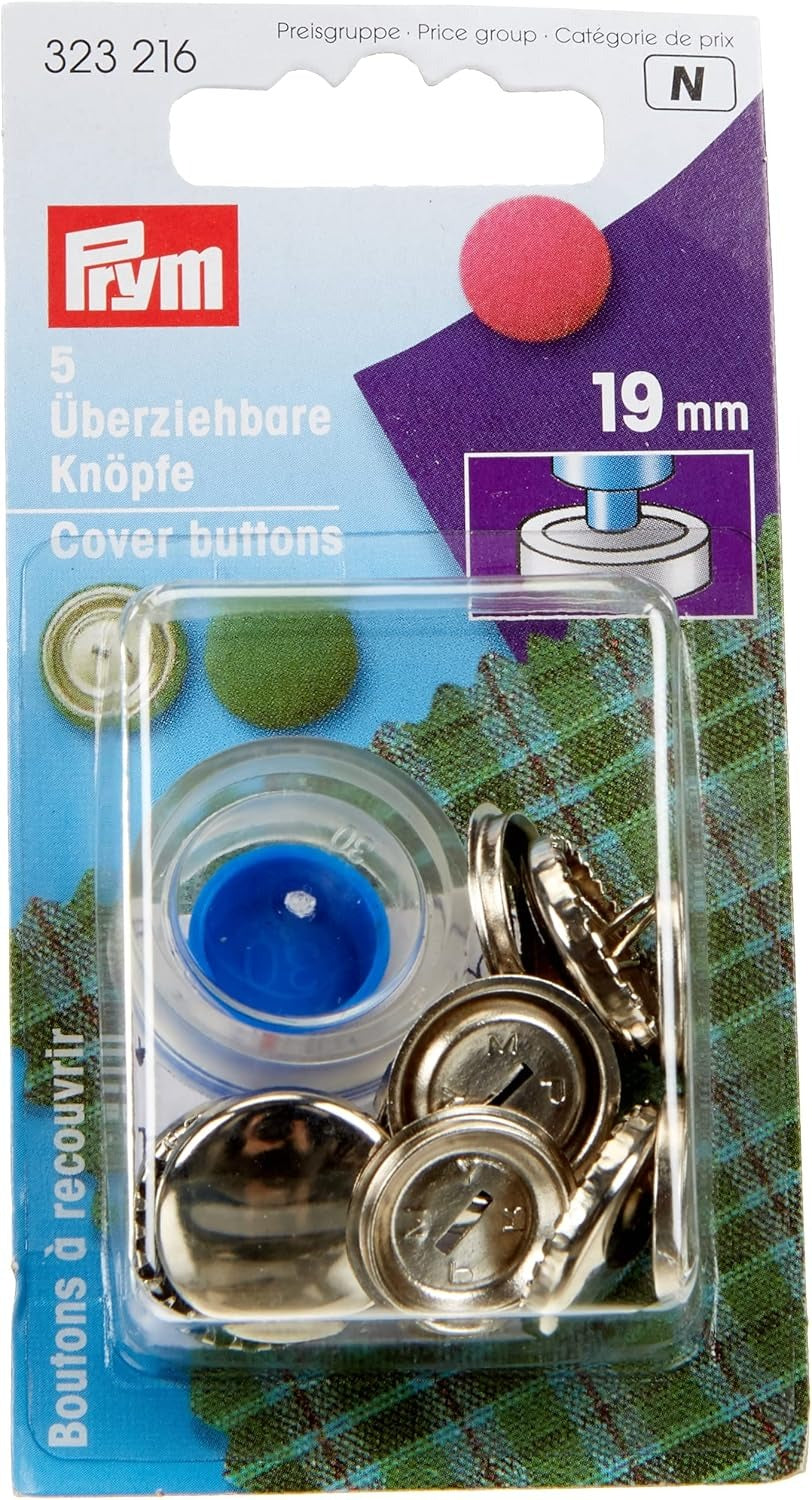 Prym Cover Buttons: Brass 19mm in Silver Colour for Crafting - 323216