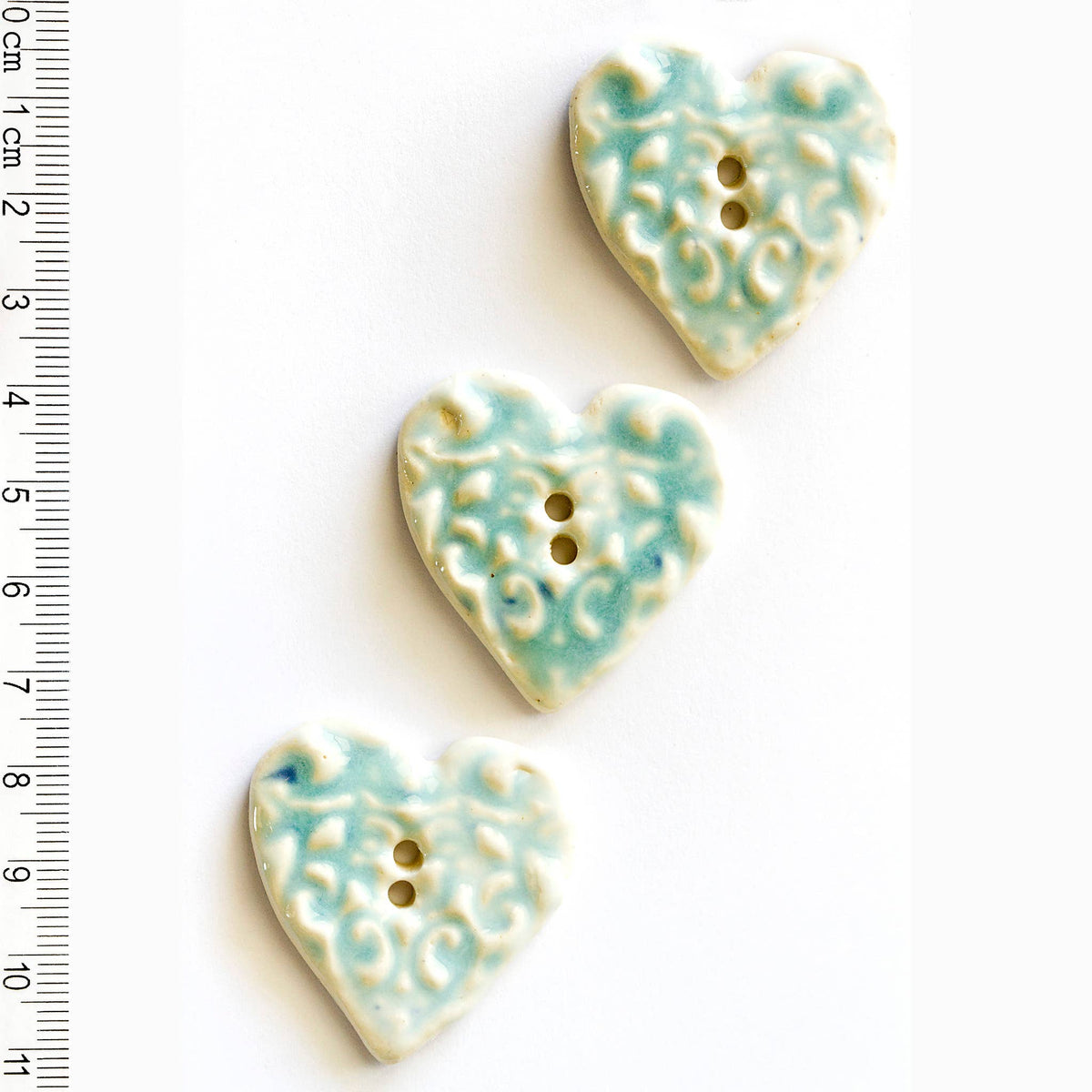 Handmade Sewing Buttons - Blue Heart with Classic Pattern