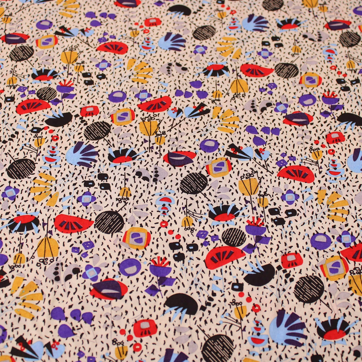 Kingfisher Eden Printed Cotton Lawn Dressmaking Fabric - Abstract Bits & Bobs