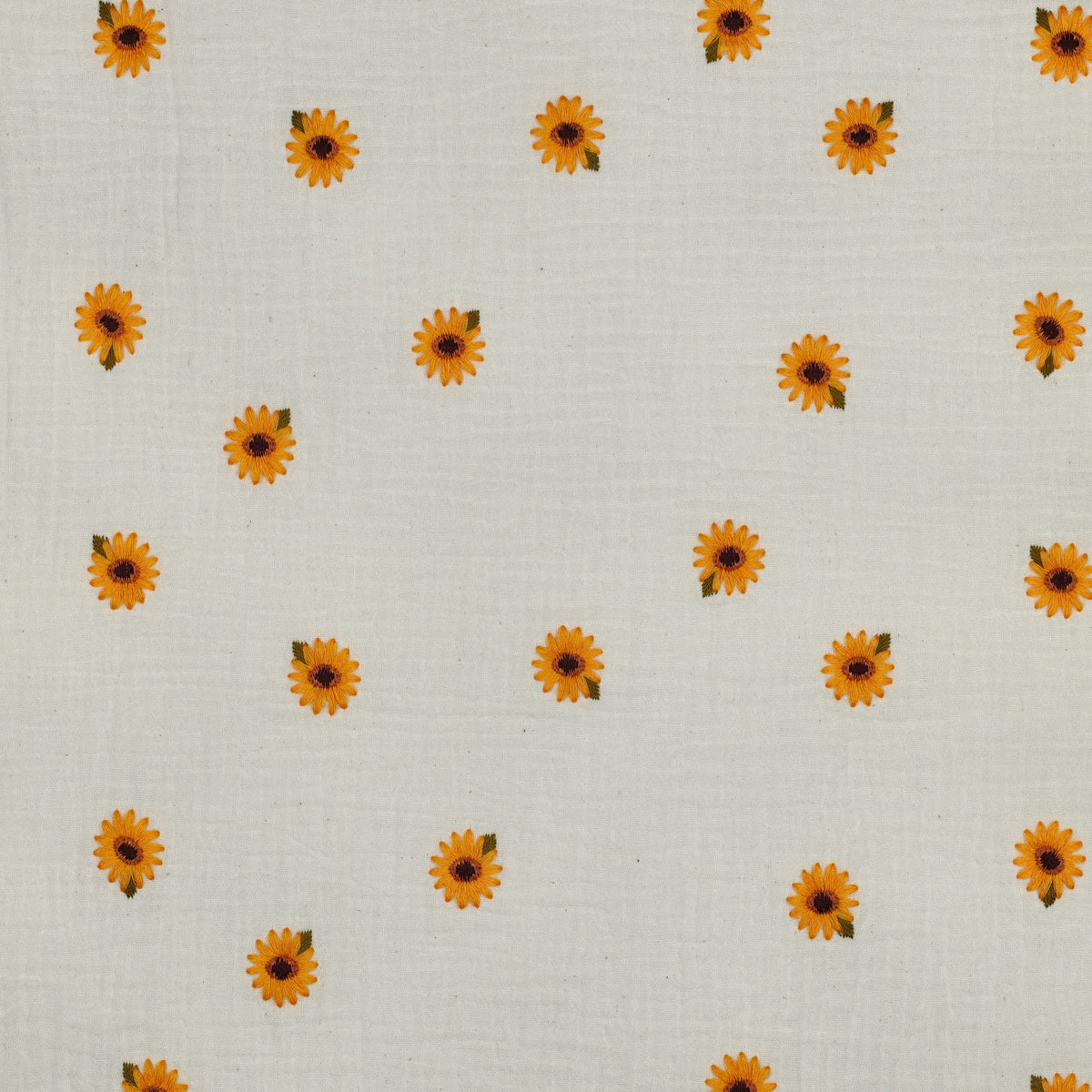 Adelle Embroidery 100% Cotton Double Gauze Muslin Fabric - Natural Sunflowers