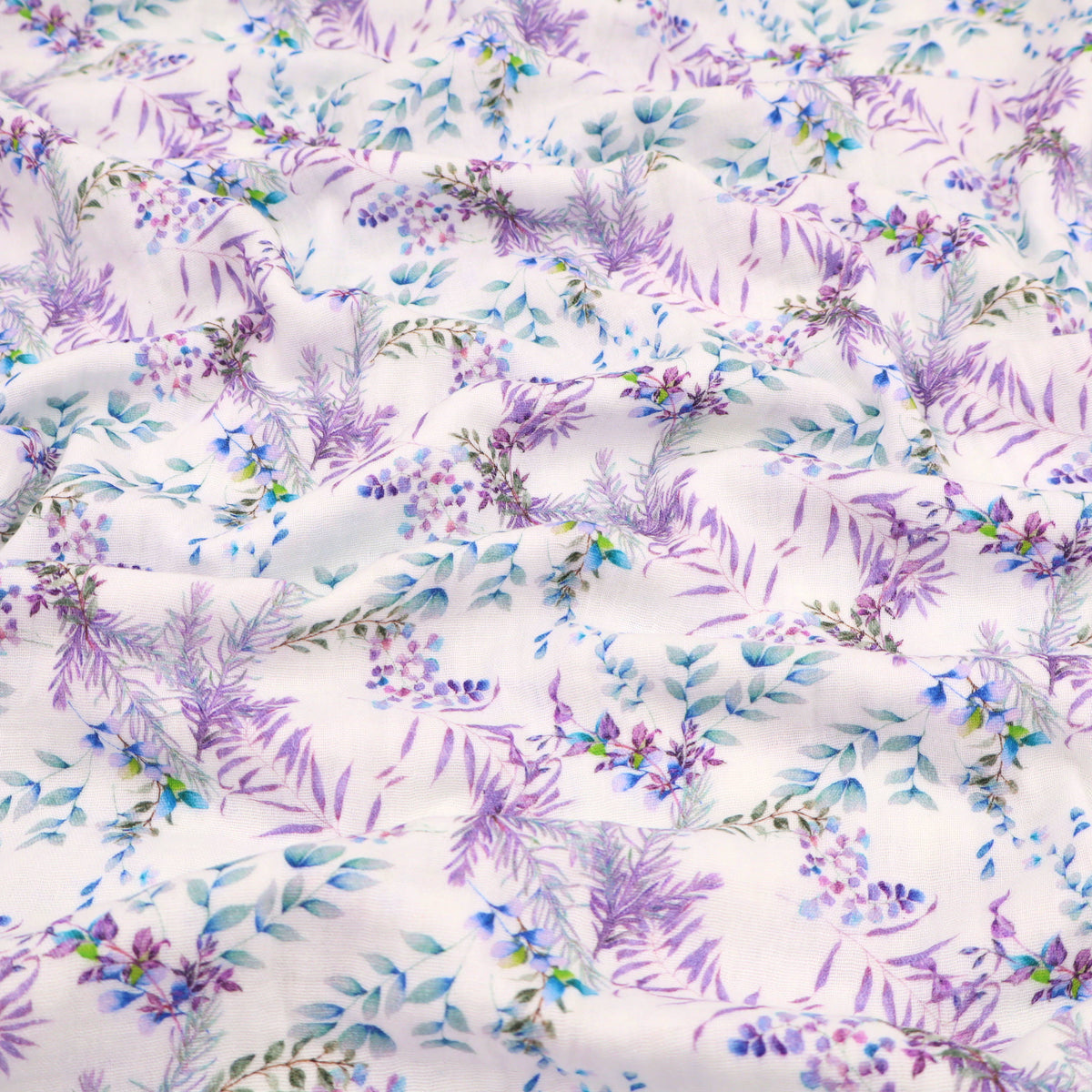 Adelle Printed 100% Cotton Double Gauze Muslin Dressmaking Fabric - Lavender Leaves