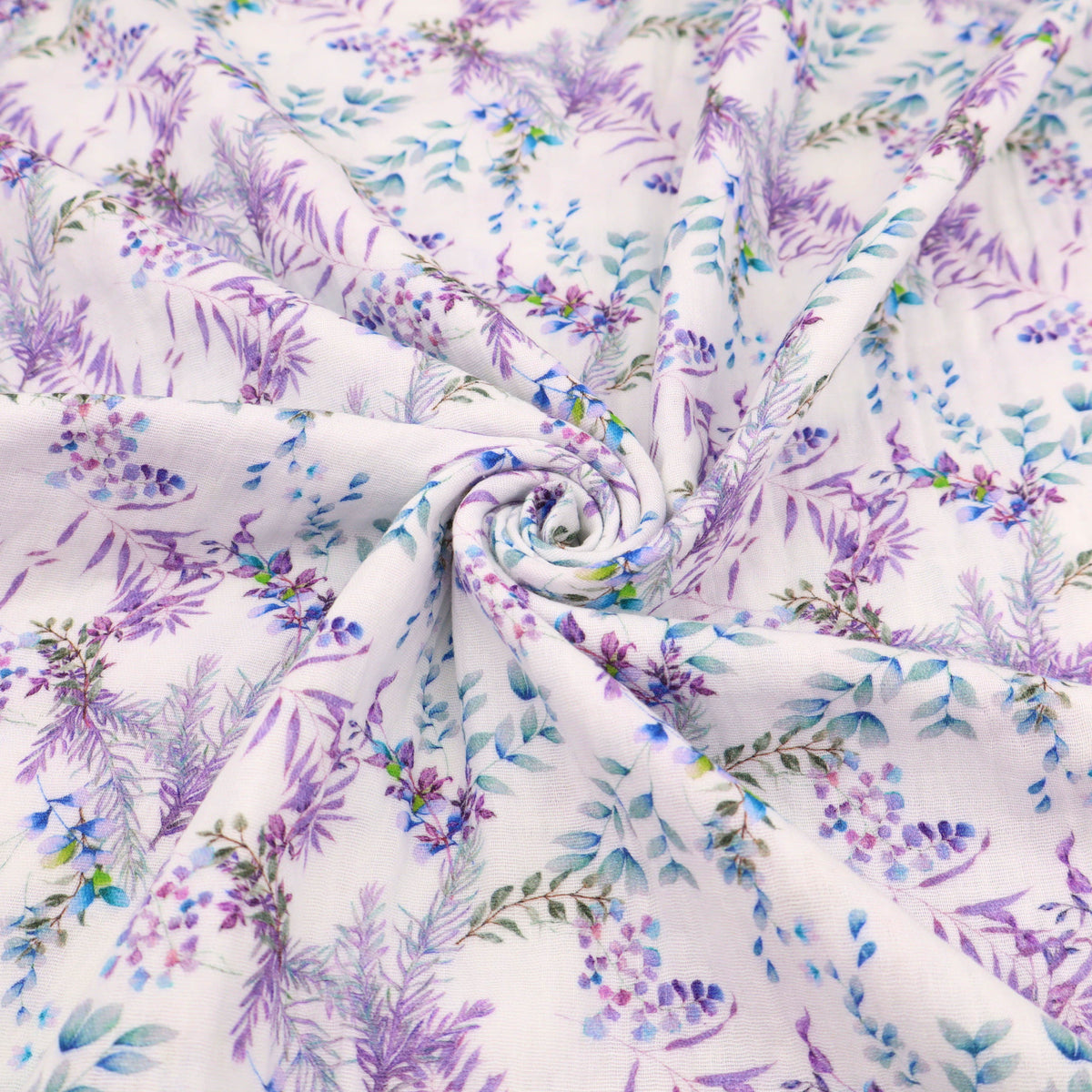 Adelle Printed 100% Cotton Double Gauze Muslin Dressmaking Fabric - Lavender Leaves