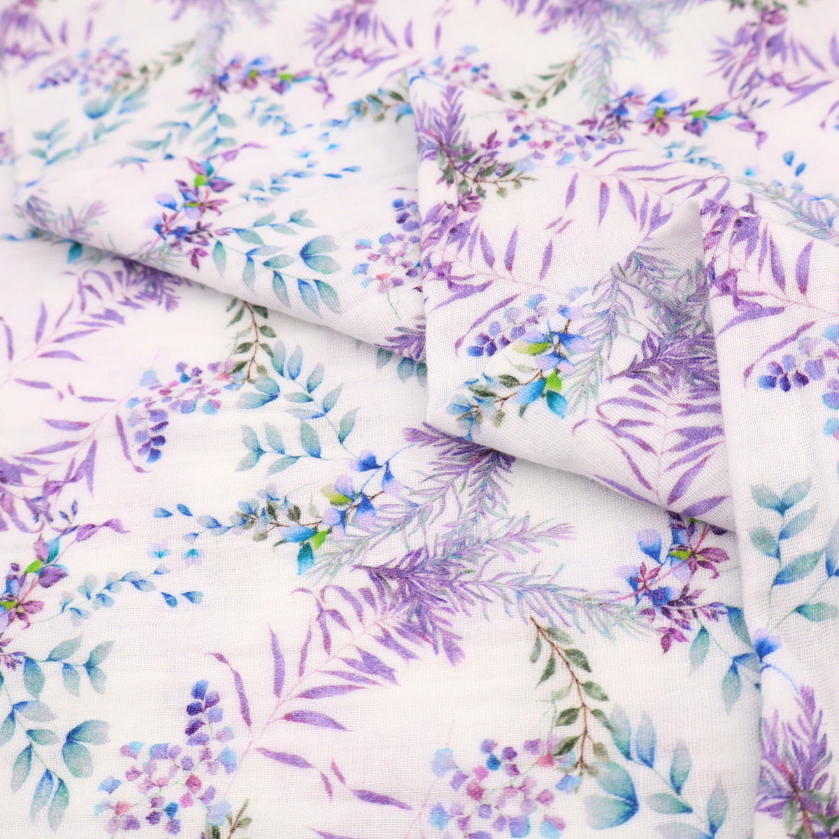 Adelle Printed 100% Cotton Double Gauze Muslin Dressmaking Fabric - Lavender Leaves