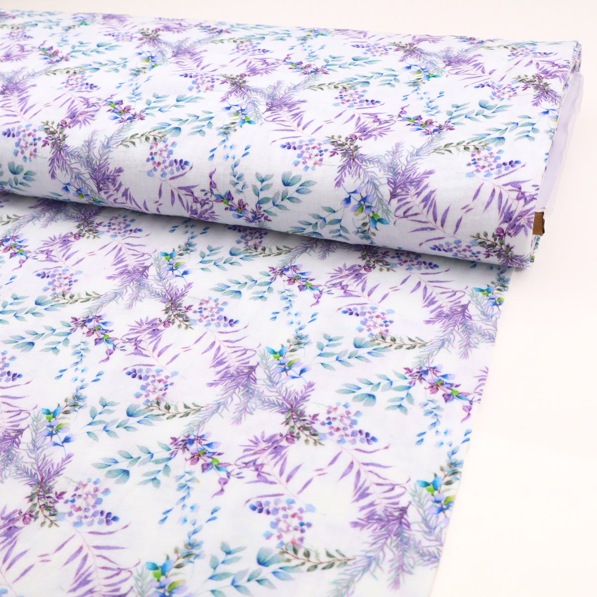 Adelle Printed 100% Cotton Double Gauze Muslin Dressmaking Fabric - Lavender Leaves