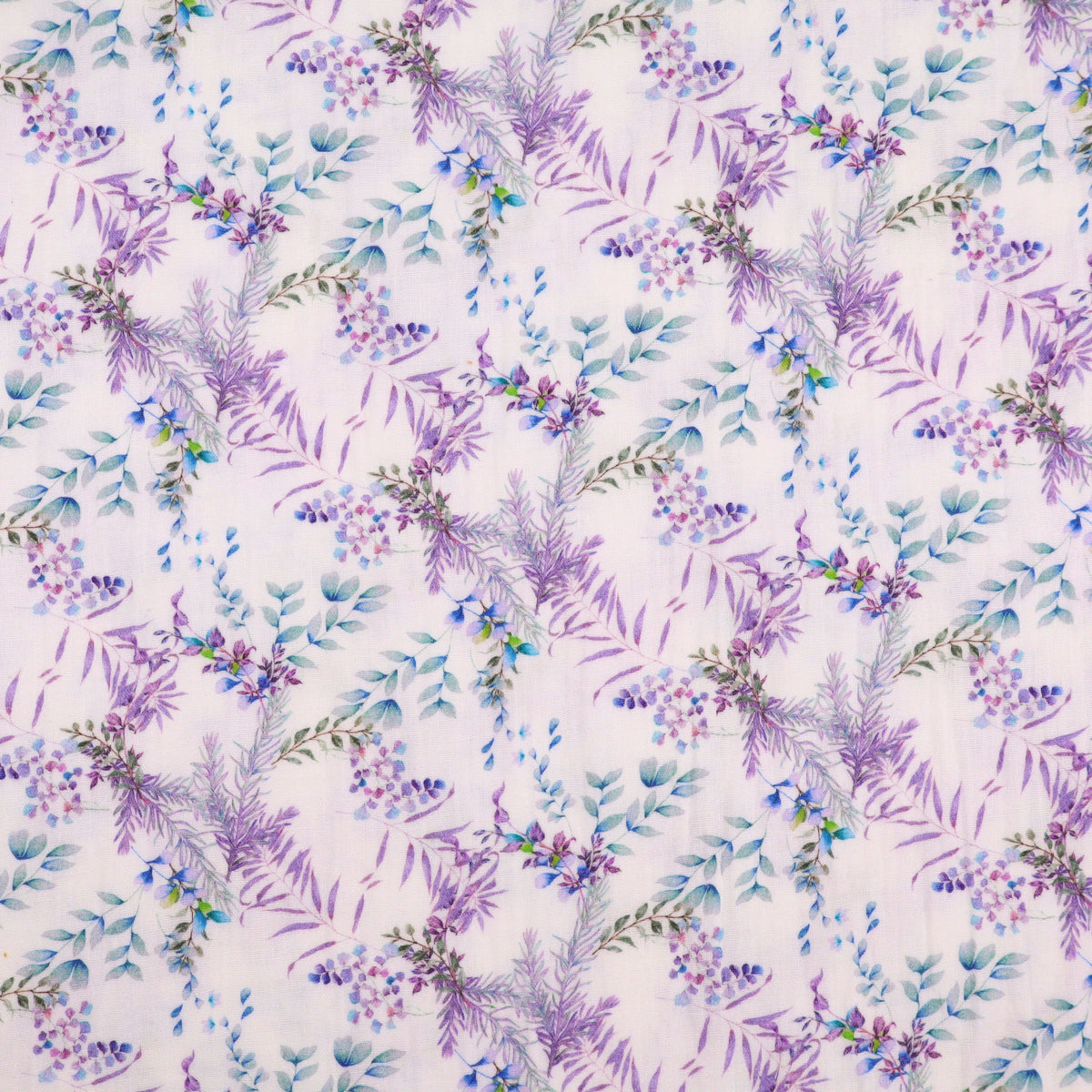 Adelle Printed 100% Cotton Double Gauze Muslin Dressmaking Fabric - Lavender Leaves