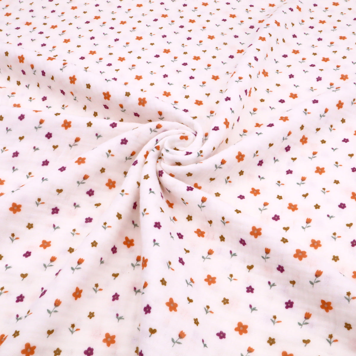 Adelle Printed 100% Cotton Double Gauze Muslin Dressmaking Fabric - Orange Petite Flowers