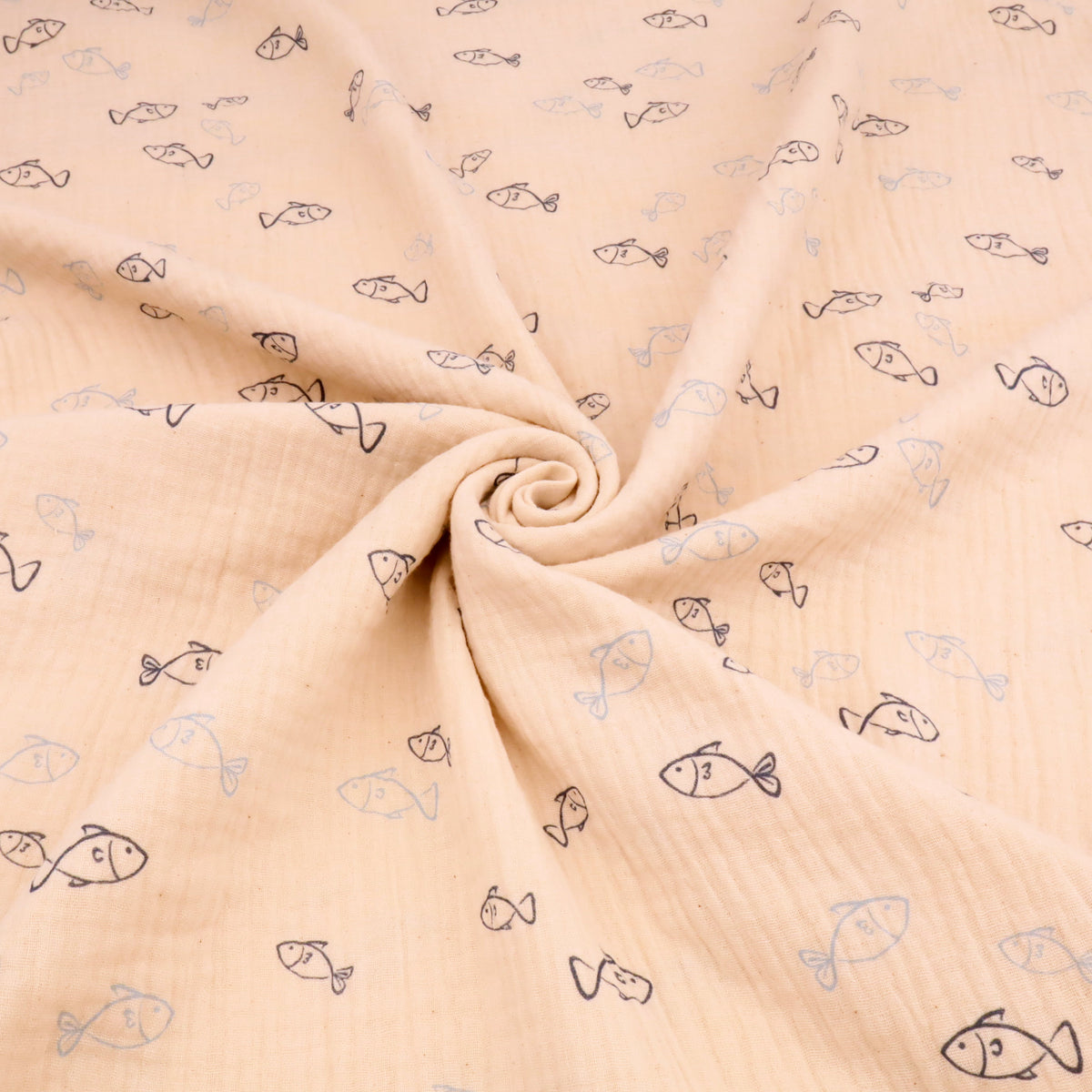 Adelle Printed 100% Cotton Double Gauze Muslin Dressmaking Fabric - Organic Natural Fish