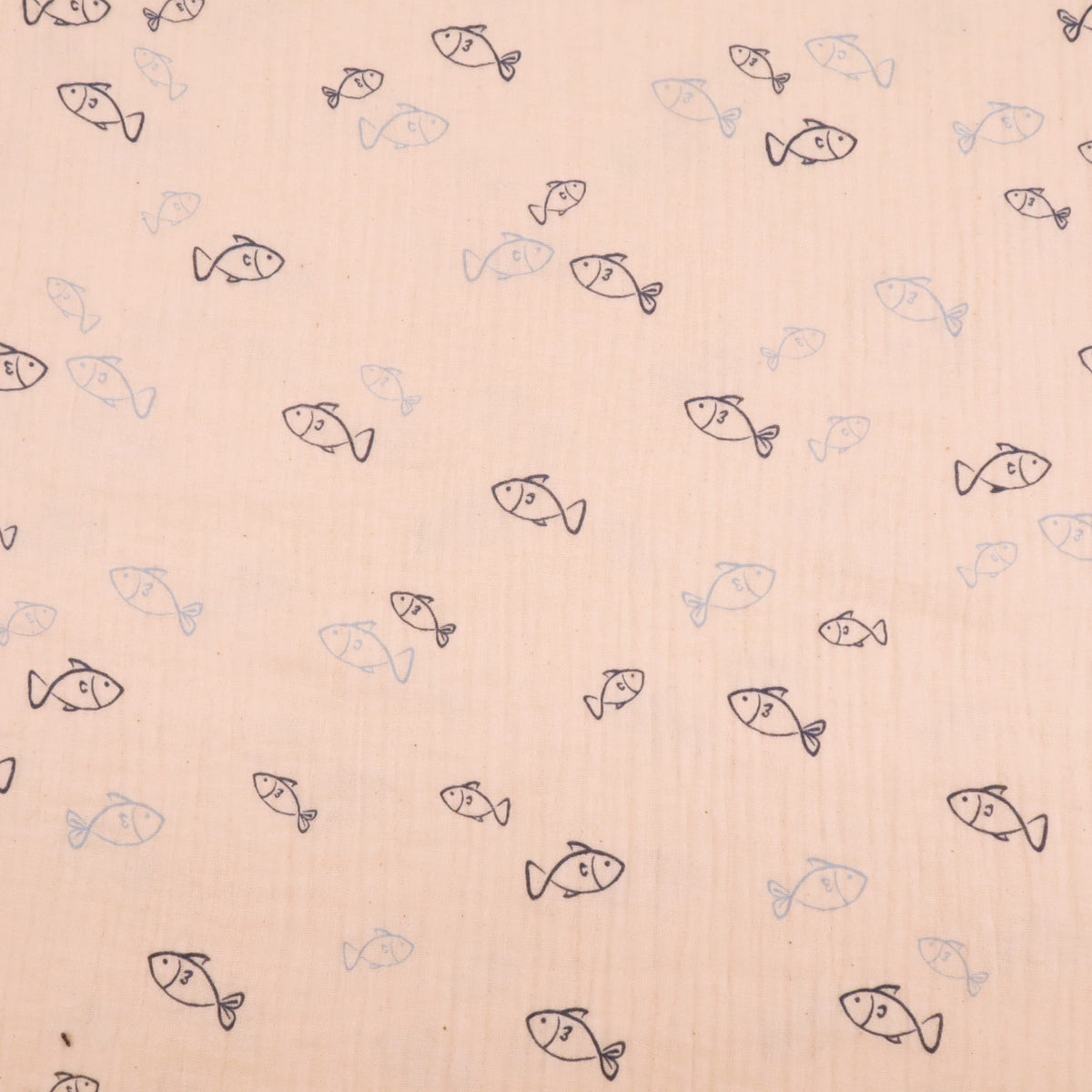 Adelle Printed 100% Cotton Double Gauze Muslin Dressmaking Fabric - Organic Natural Fish