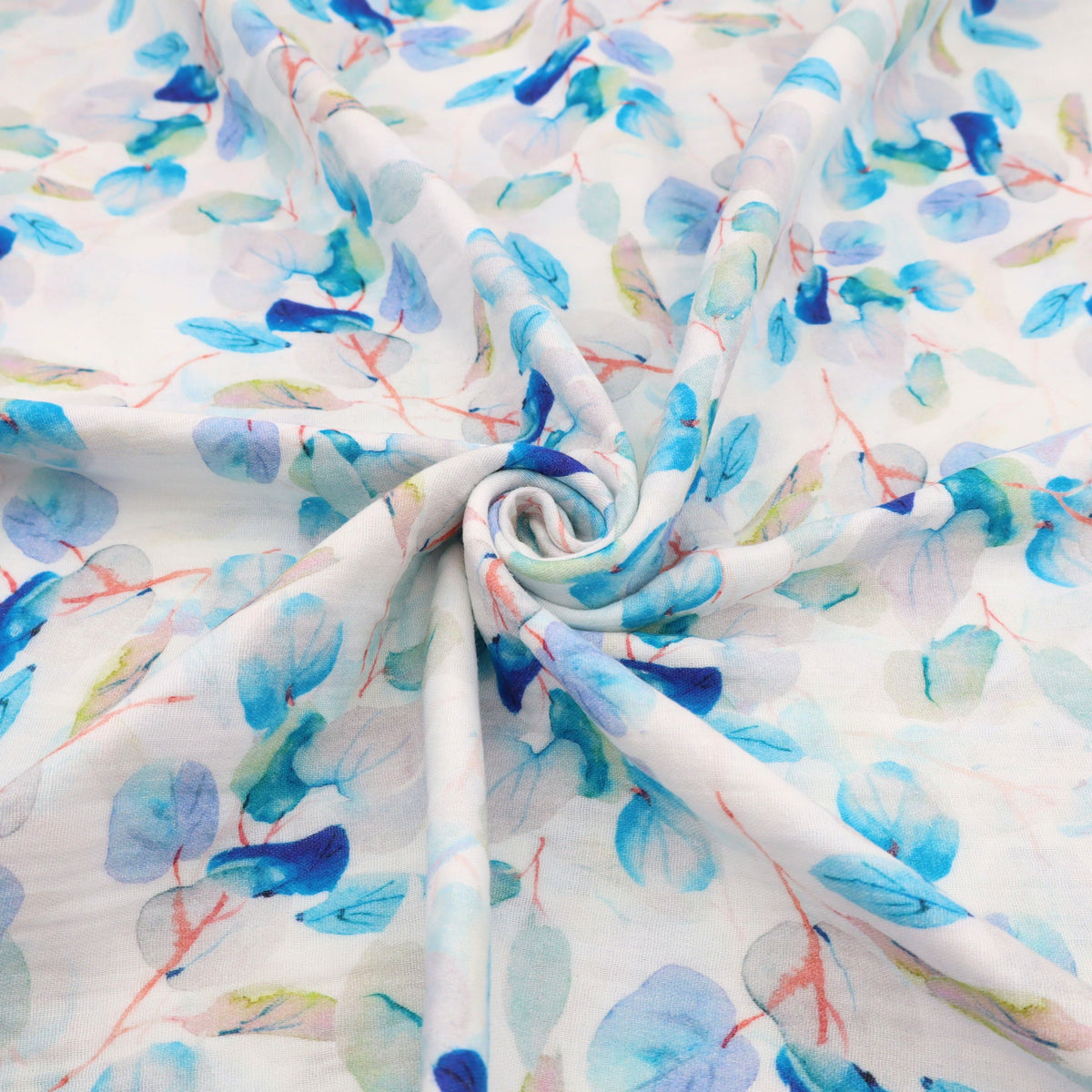 Adelle Printed 100% Cotton Double Gauze Muslin Dressmaking Fabric - Turquoise Leaves