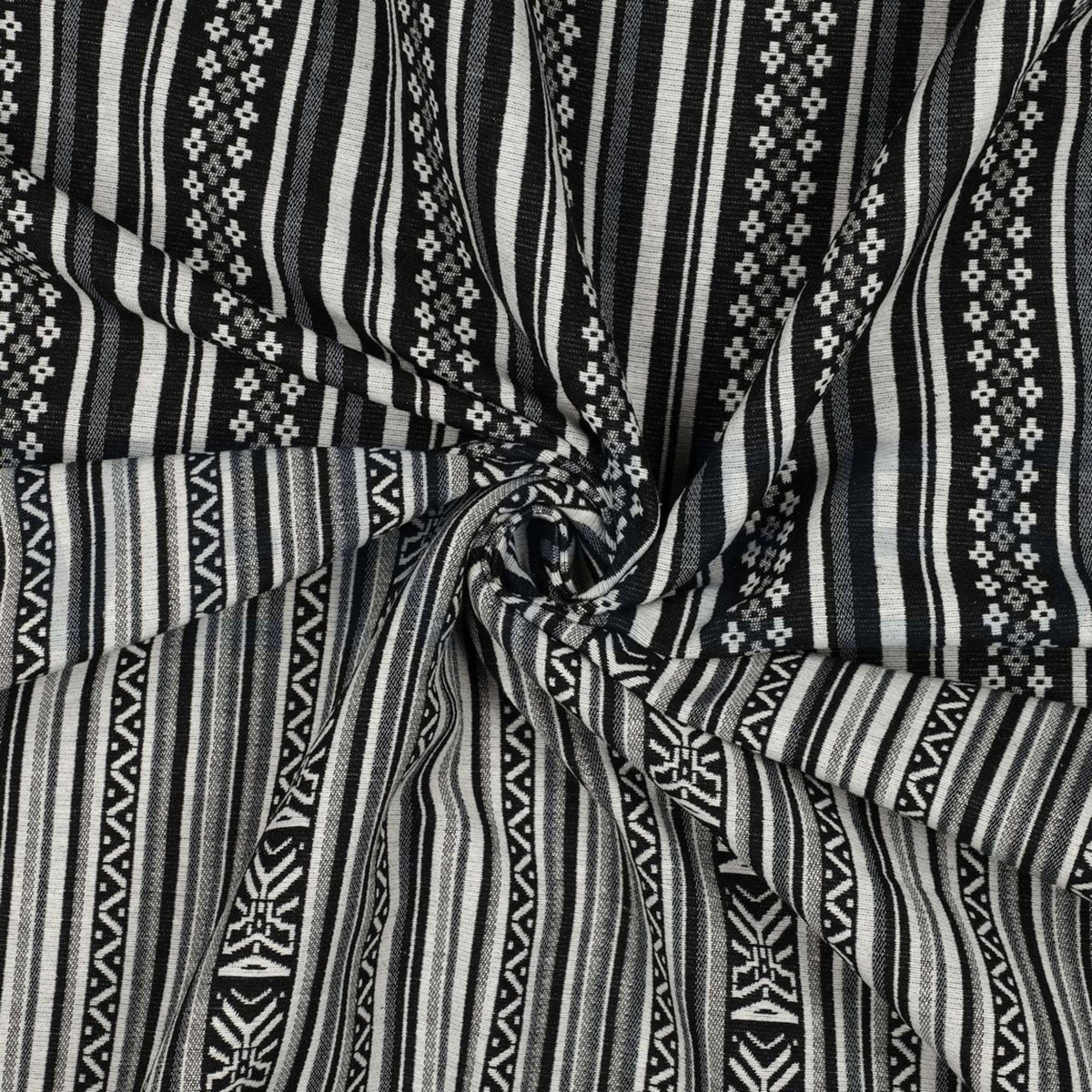 Gobelin Jacquard Thick Durable Tapestry Cushion Upholstery Jacketing Fabric - Aztec Monochrome