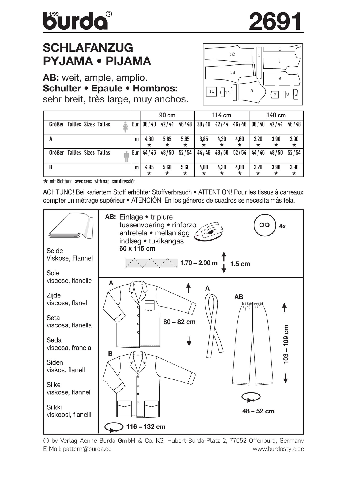 Burda Style Pyjamas Sewing Pattern for Comfortable Nightwear B2691