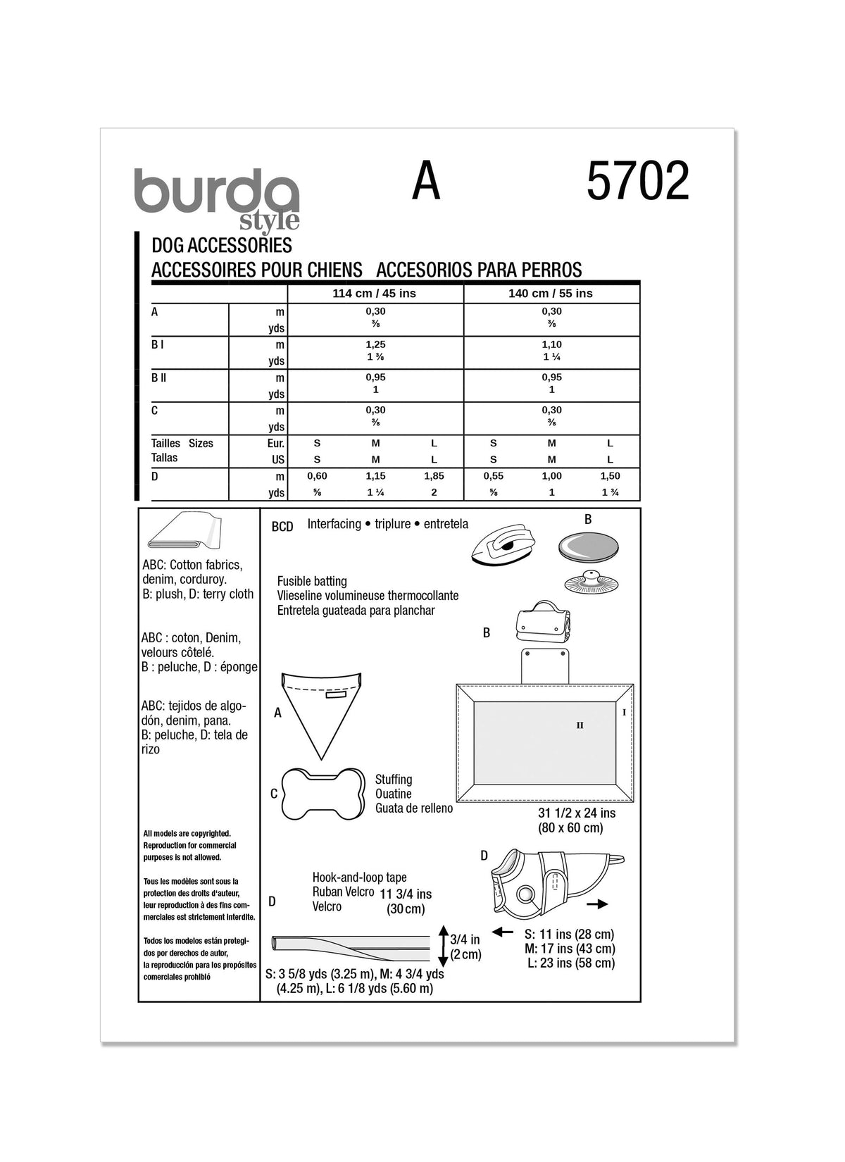 Burda Style Pet Accessories Sewing Pattern Guide B5702