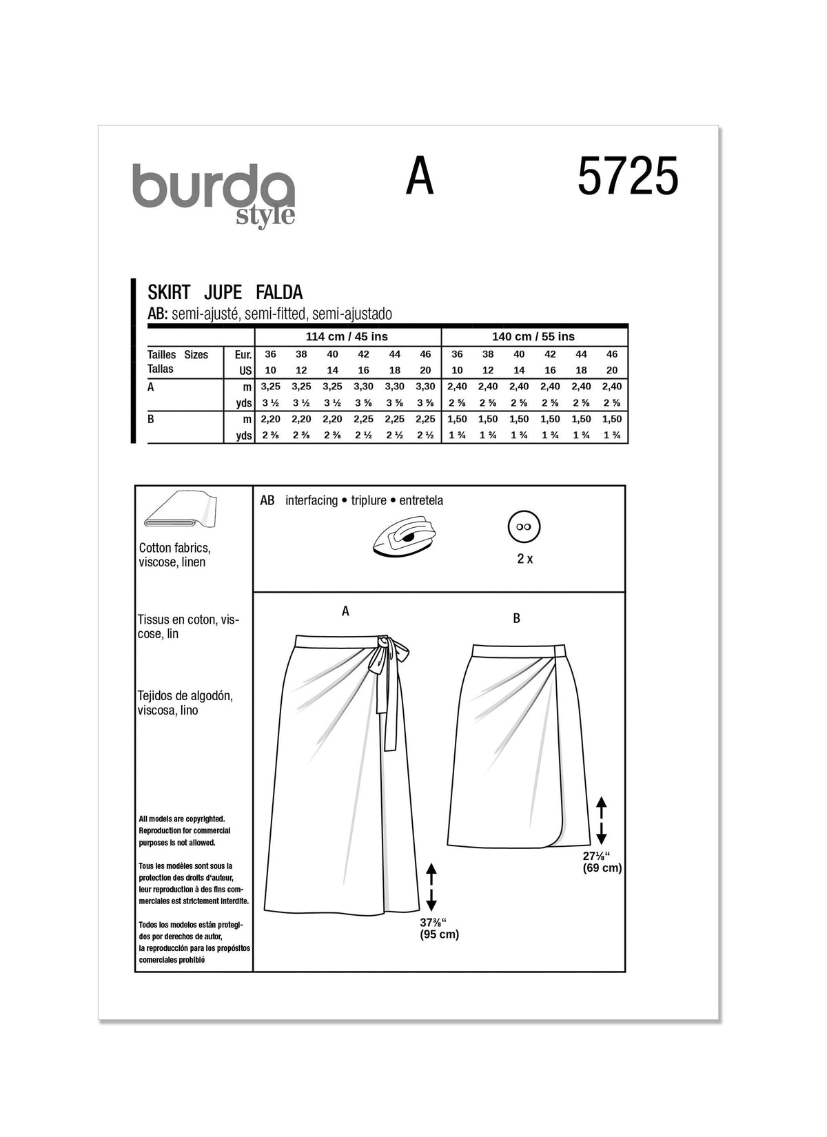 Burda Style Misses' Skirt Sewing Pattern for Fashionistas B5725
