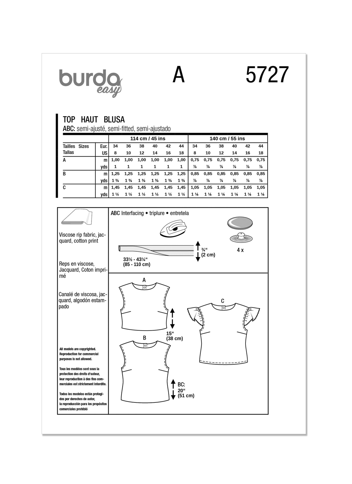 Burda Style Misses' Top Sewing Pattern for Fashion Enthusiasts B5727